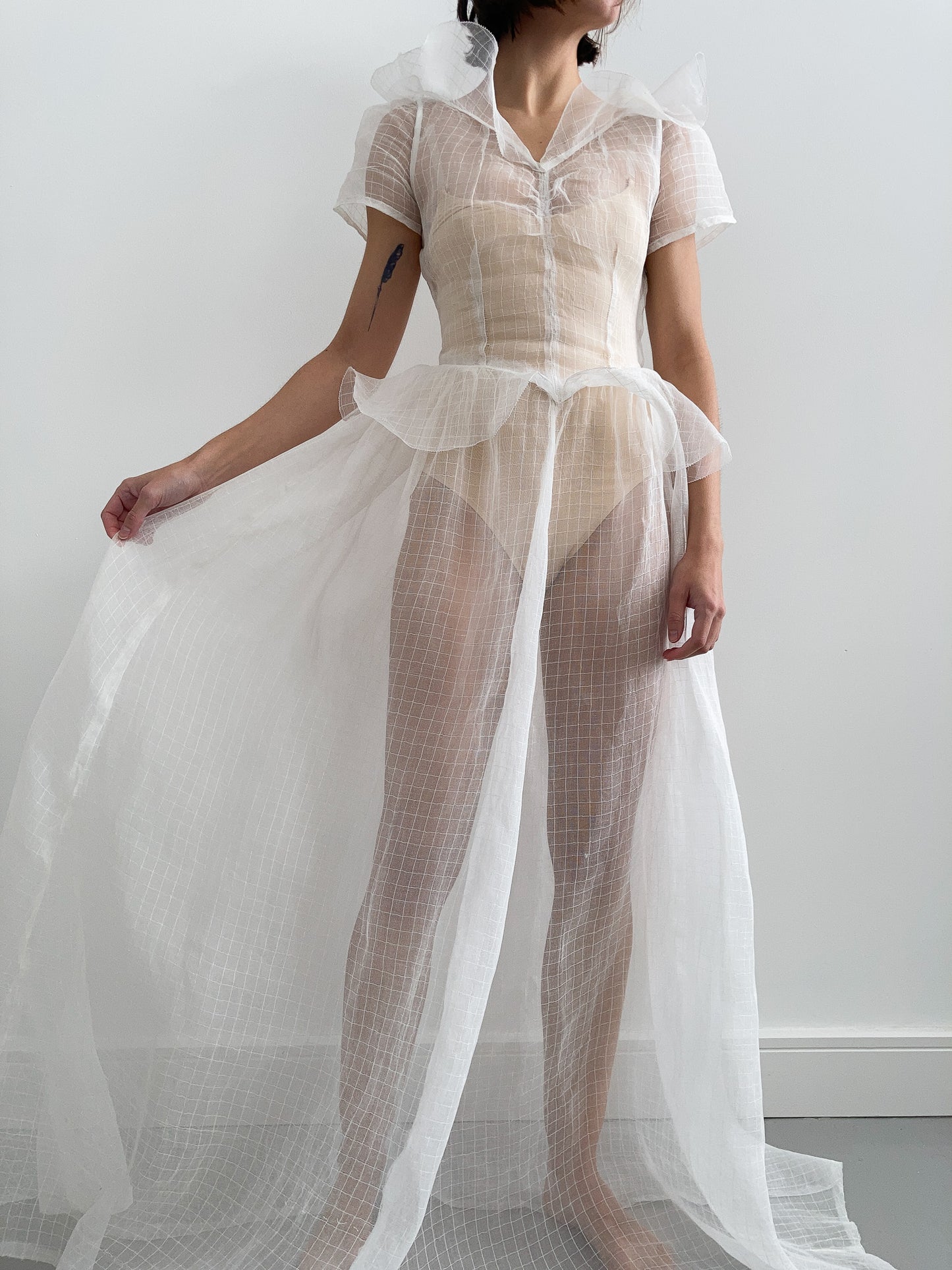 1930s Organdy Peplum Wedding Dress