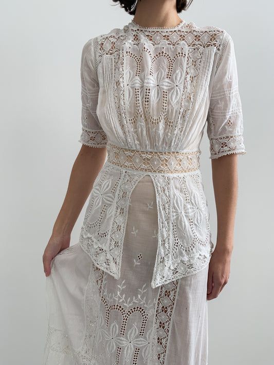 Antique Spiderweb Lace Peplum Wedding Gown