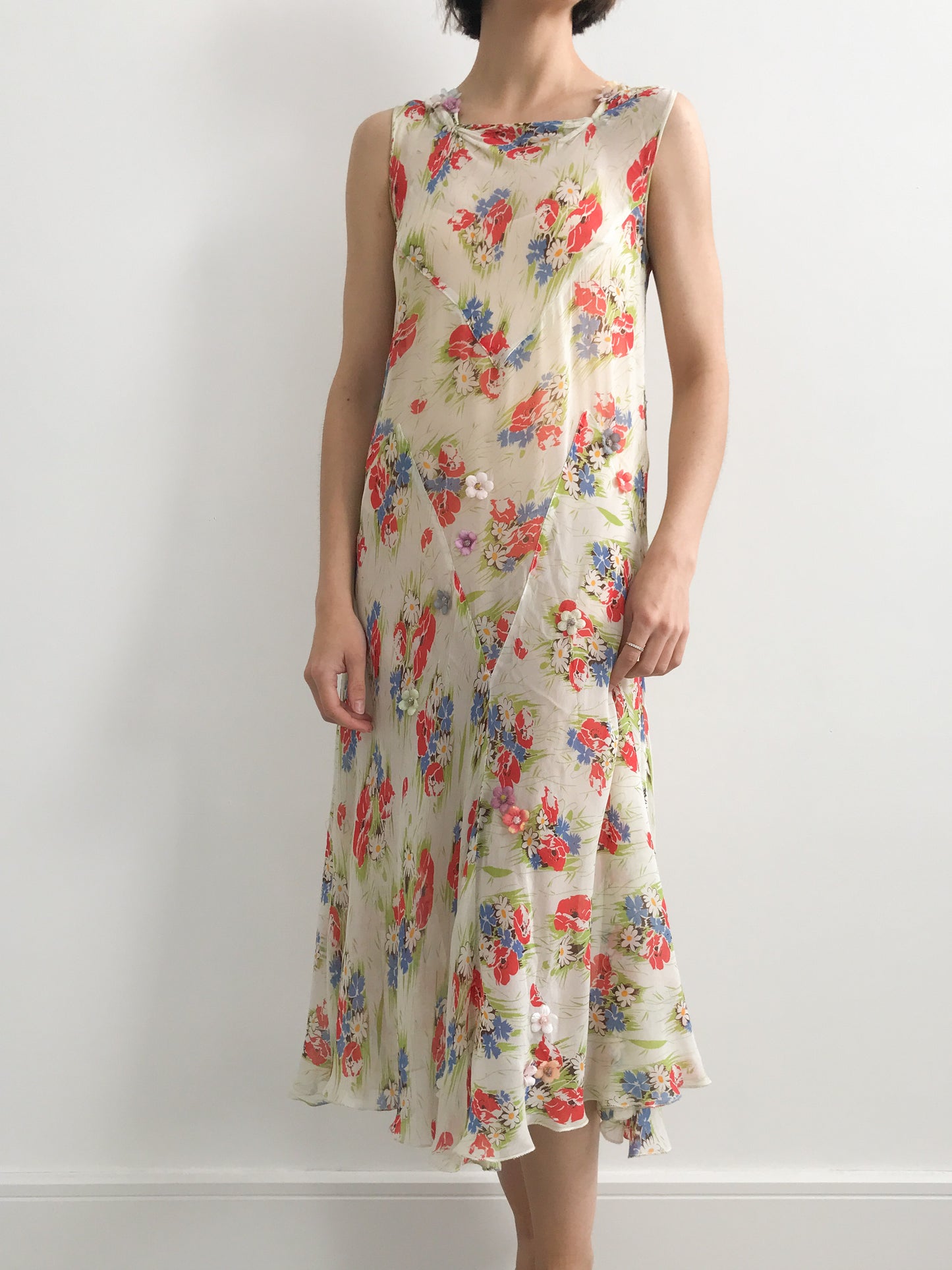 1930s Reworked Silk Chiffon Poppy Dress