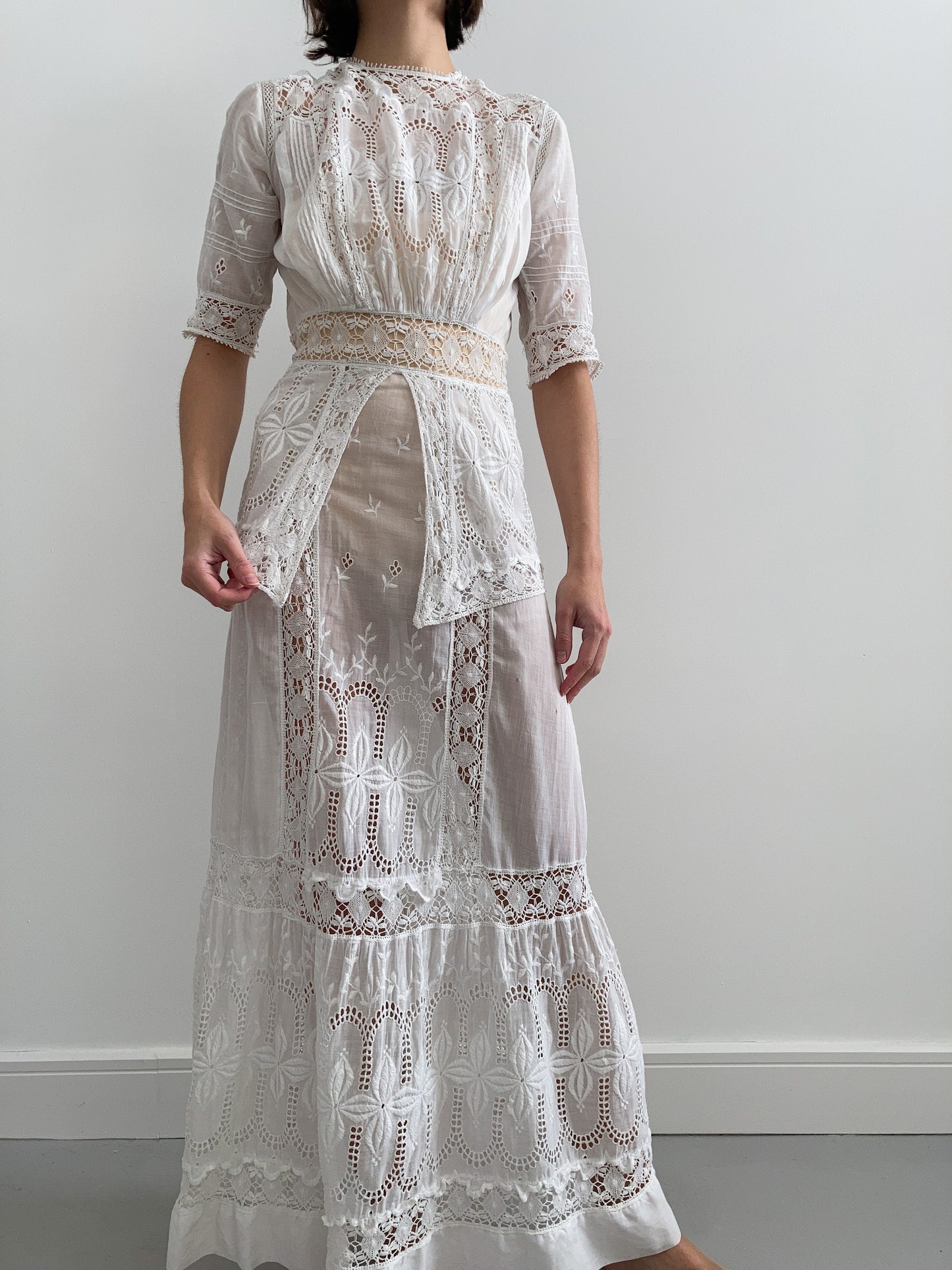 Antique Spiderweb Lace Peplum Wedding Gown