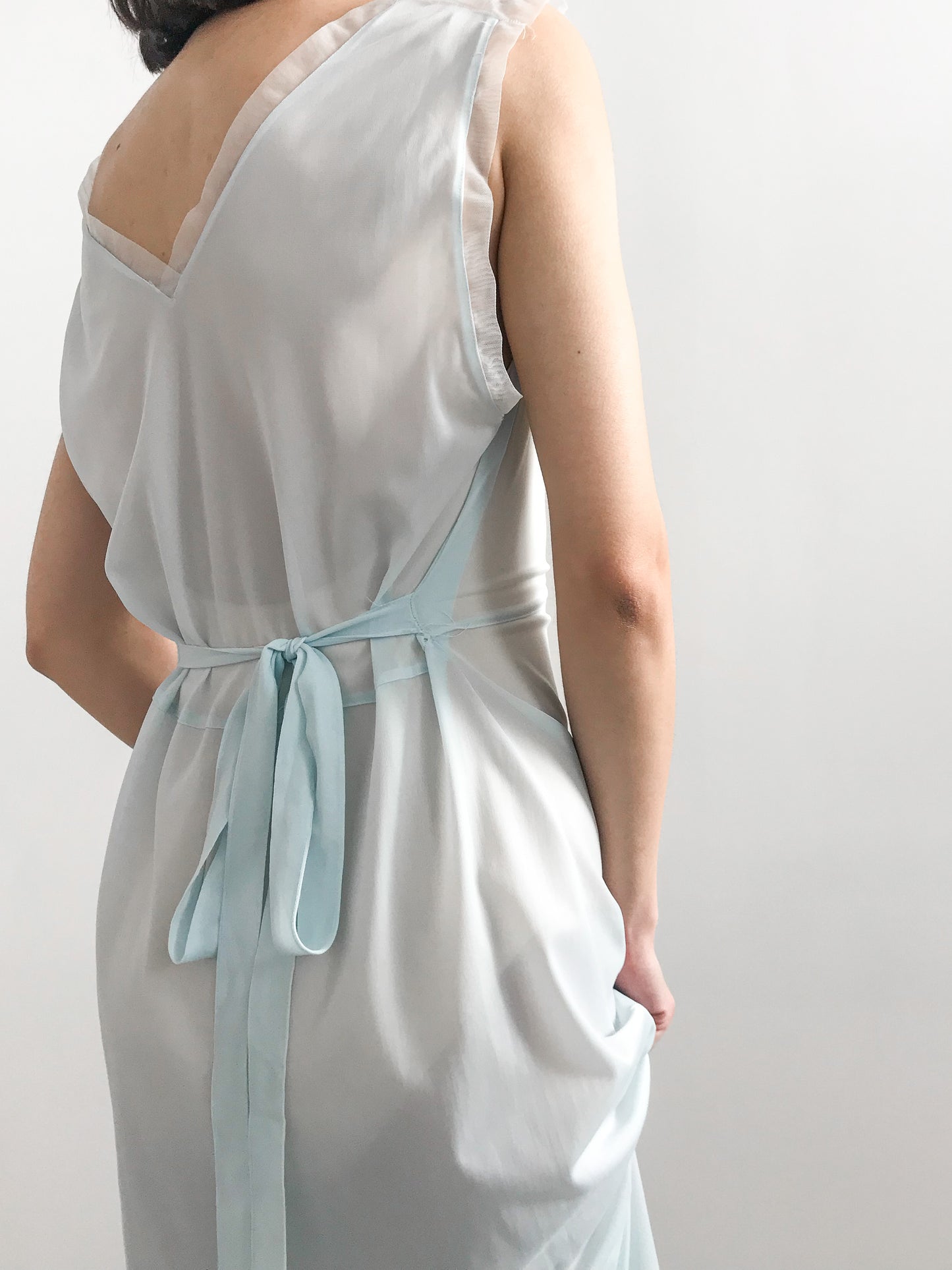 1940s Baby Blue Ruffled Floral Gown
