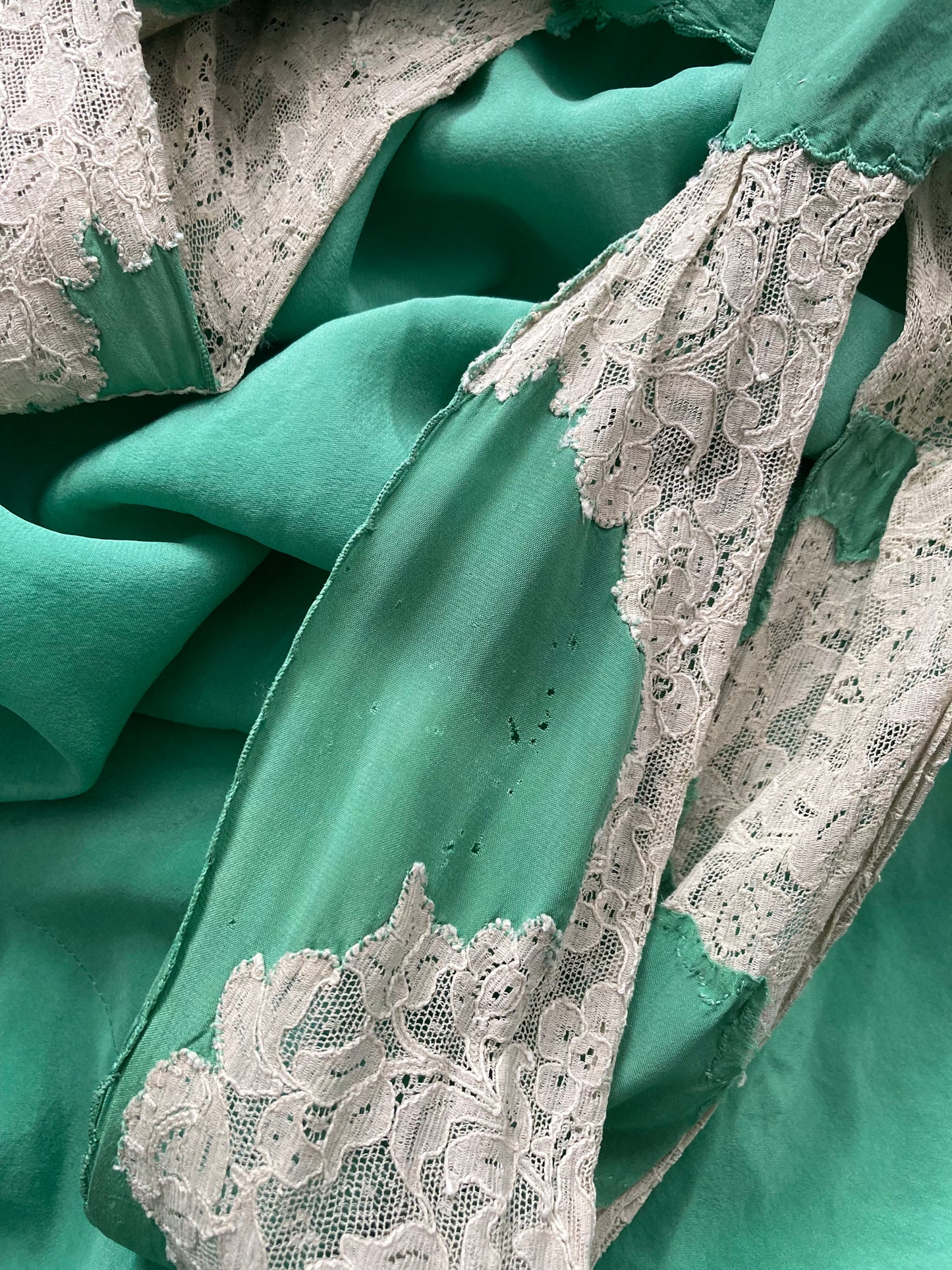 1930s Dyed Silk and Lace Gown - Green