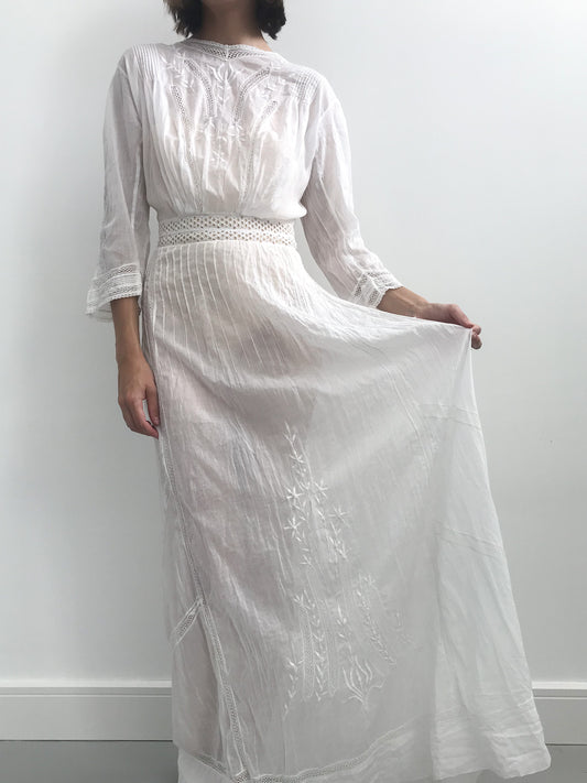 Antique Floral Cotton Lawn Dress