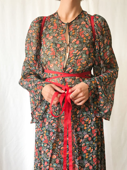 1960s Floral Two Piece Lace Up Set