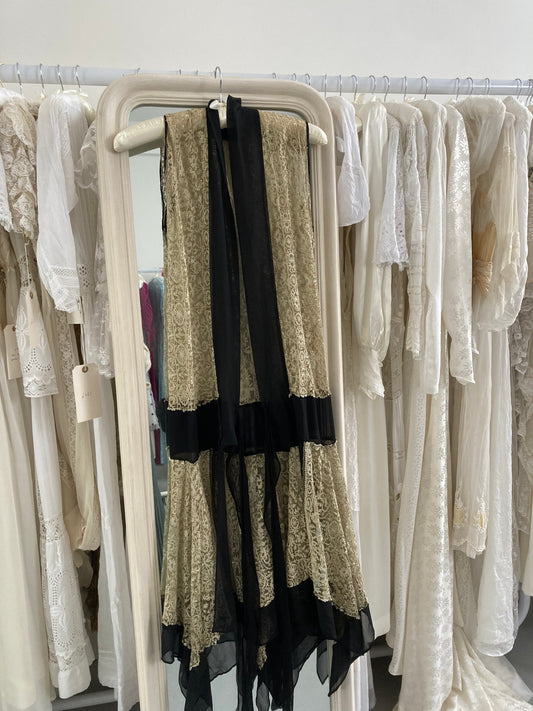 1920s Champagne Lace & Silk Long Jacket