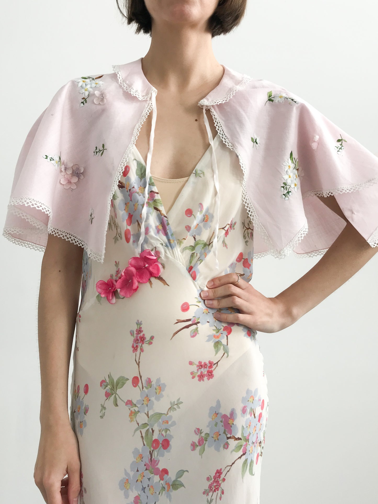 1930s Reworked Floral Applique Bed Jacket