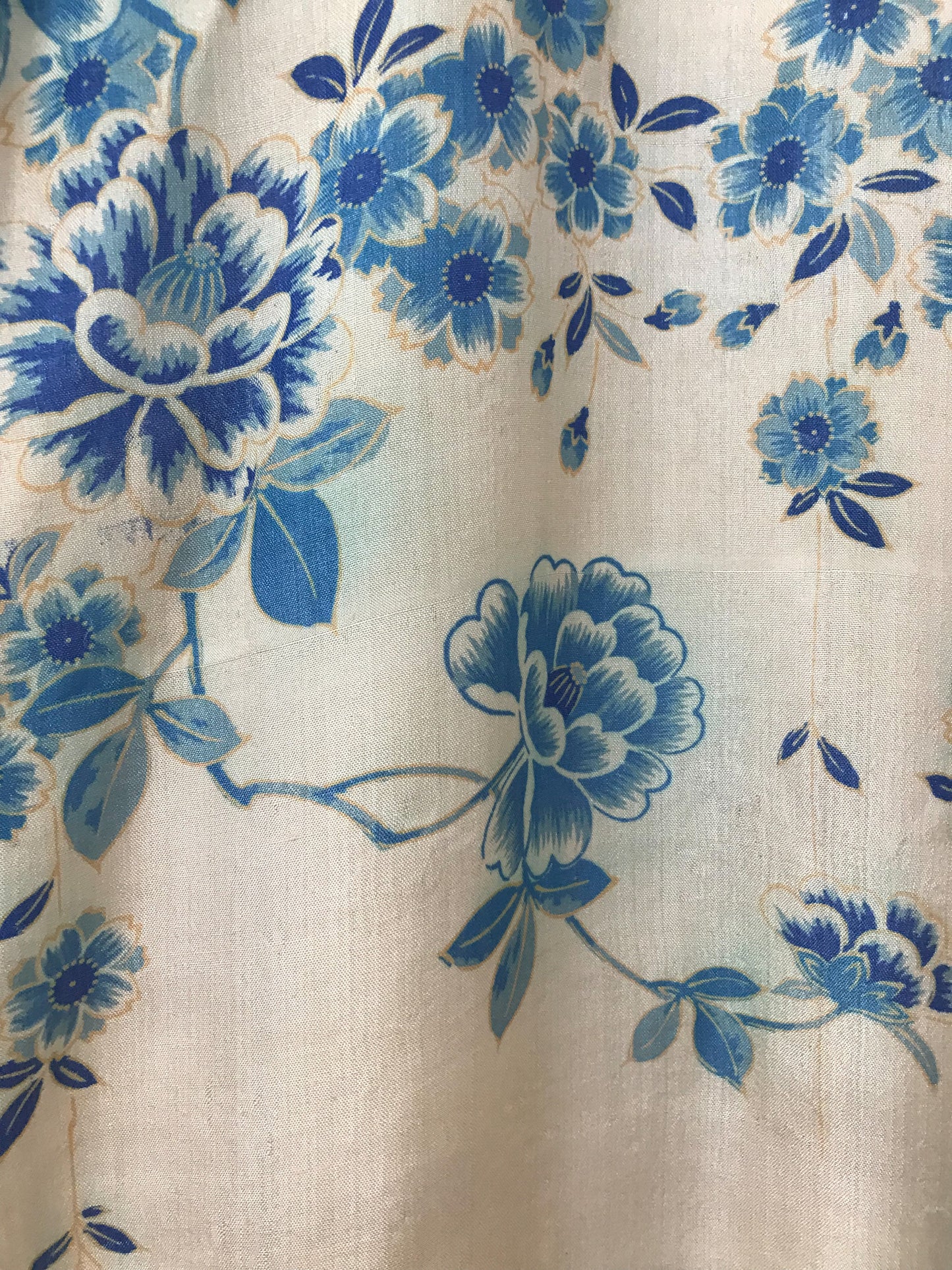 Antique Silk Kimono Robe with Blue Flowers