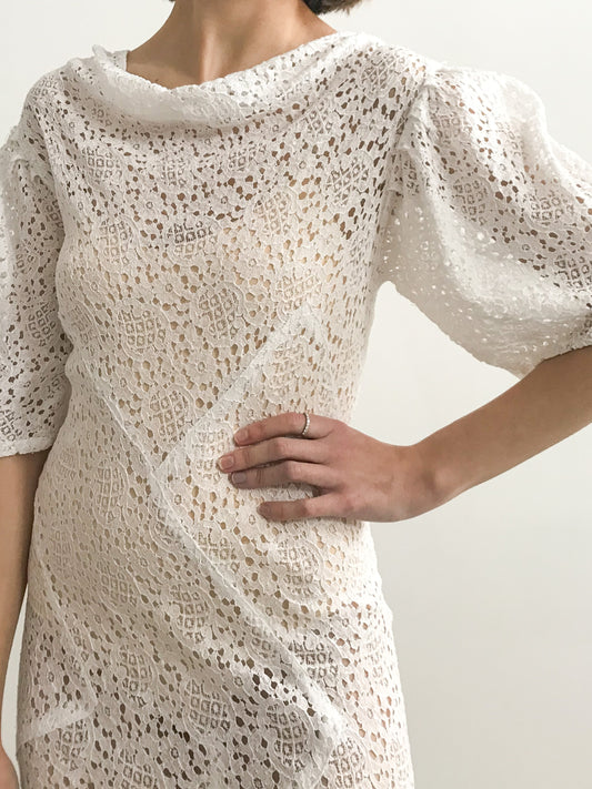 1930s Cowl Neck Lace Wedding Dress