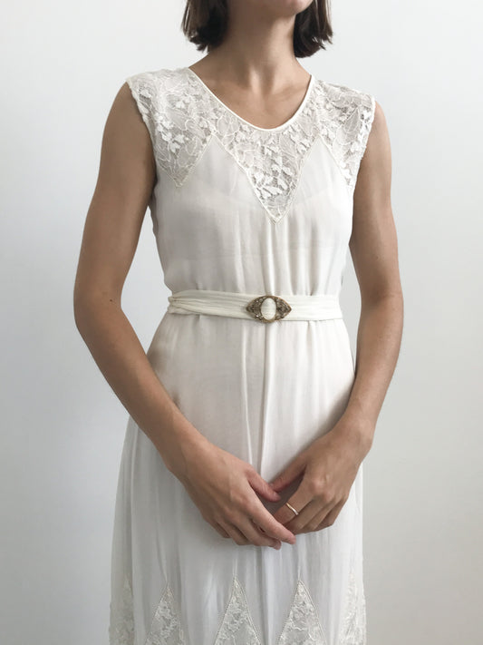 1930s Chiffon & Floral Lace Wedding Gown