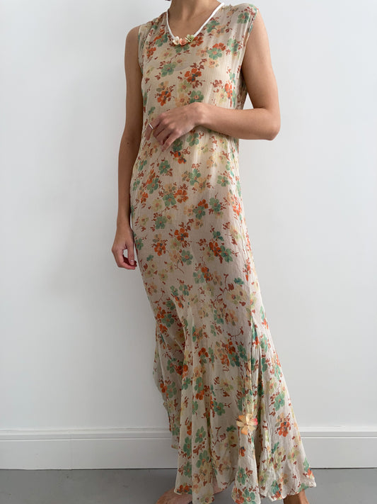 1930s Autumn Floral Cotton Voile Dress
