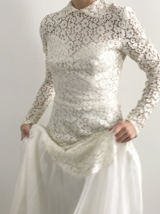 1940s Floral Lace and Tulle Wedding Dress