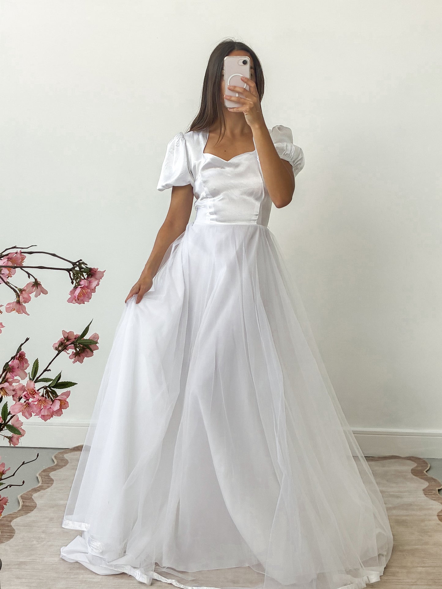 1983 Satin Puff Sleeve Gown With Chiffon Skirt And Scarf M