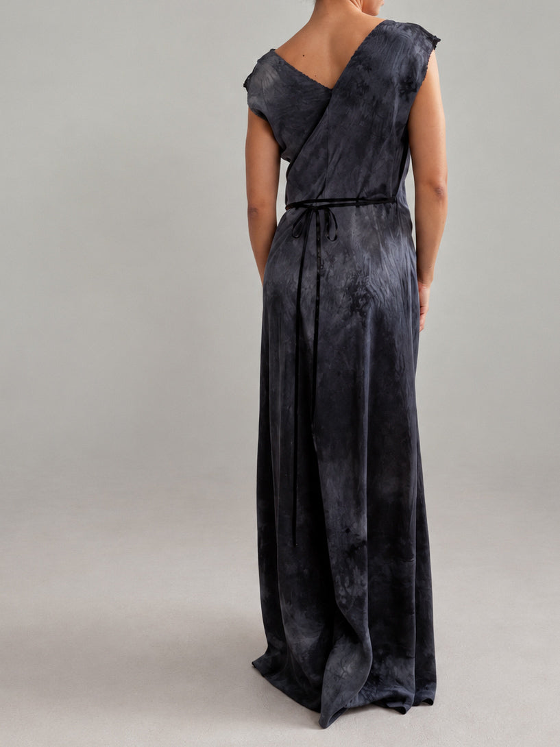 1930s Silk Nightgown With Floral Lace & Pearl Beading In Midnight Blue M L
