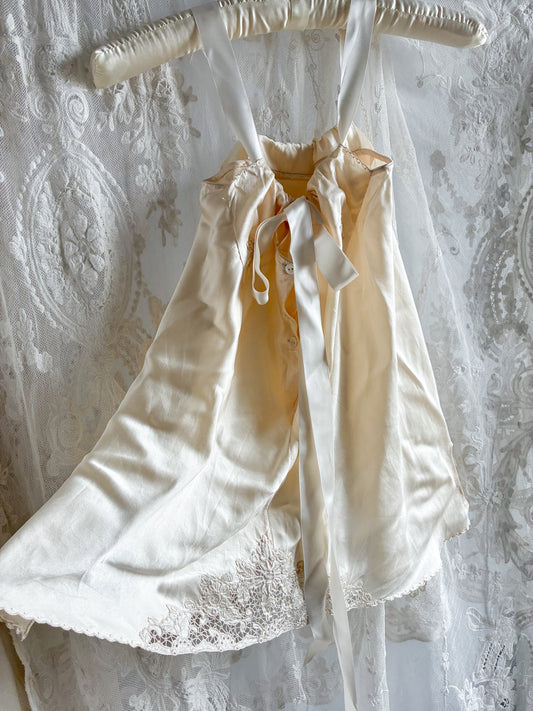 Antique Pure Silk Embroidered Camisole With Satin Straps In Vanilla