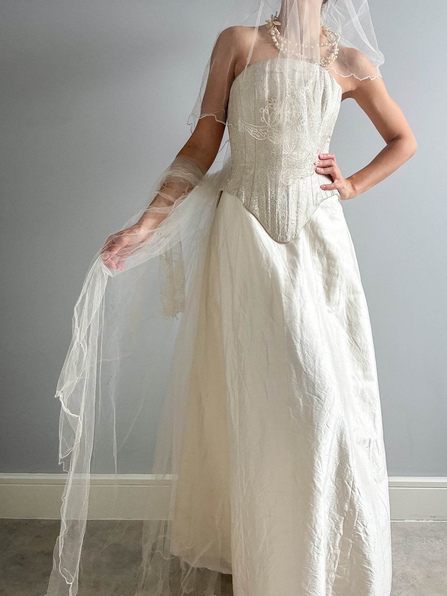 1990s Boned Corset And Raw Silk Skirt Bridal Set
