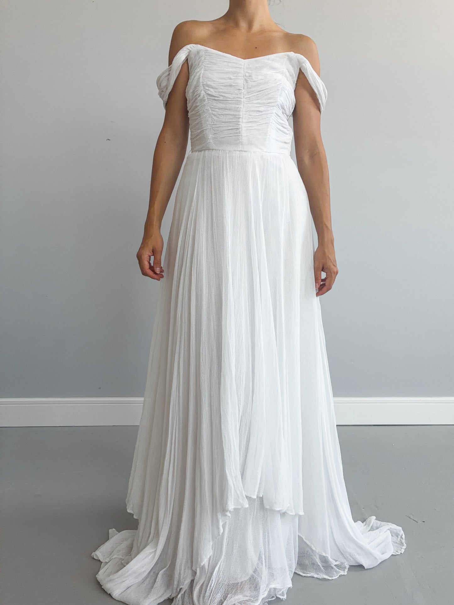 1940s Tulle Net Wedding Dress With Asymmetrical Skirt