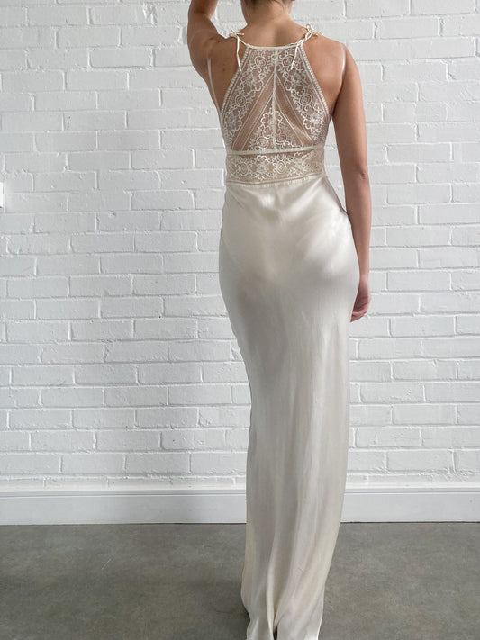 1990s Maxi Silk Slip Dress With Lace Neckline