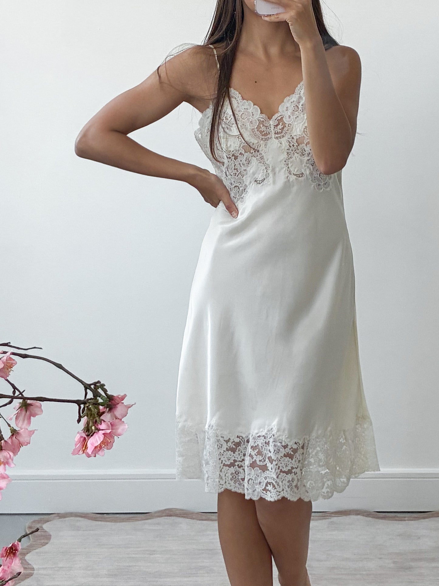 1940s Ivory Silk Blend Slip With Lace Detail