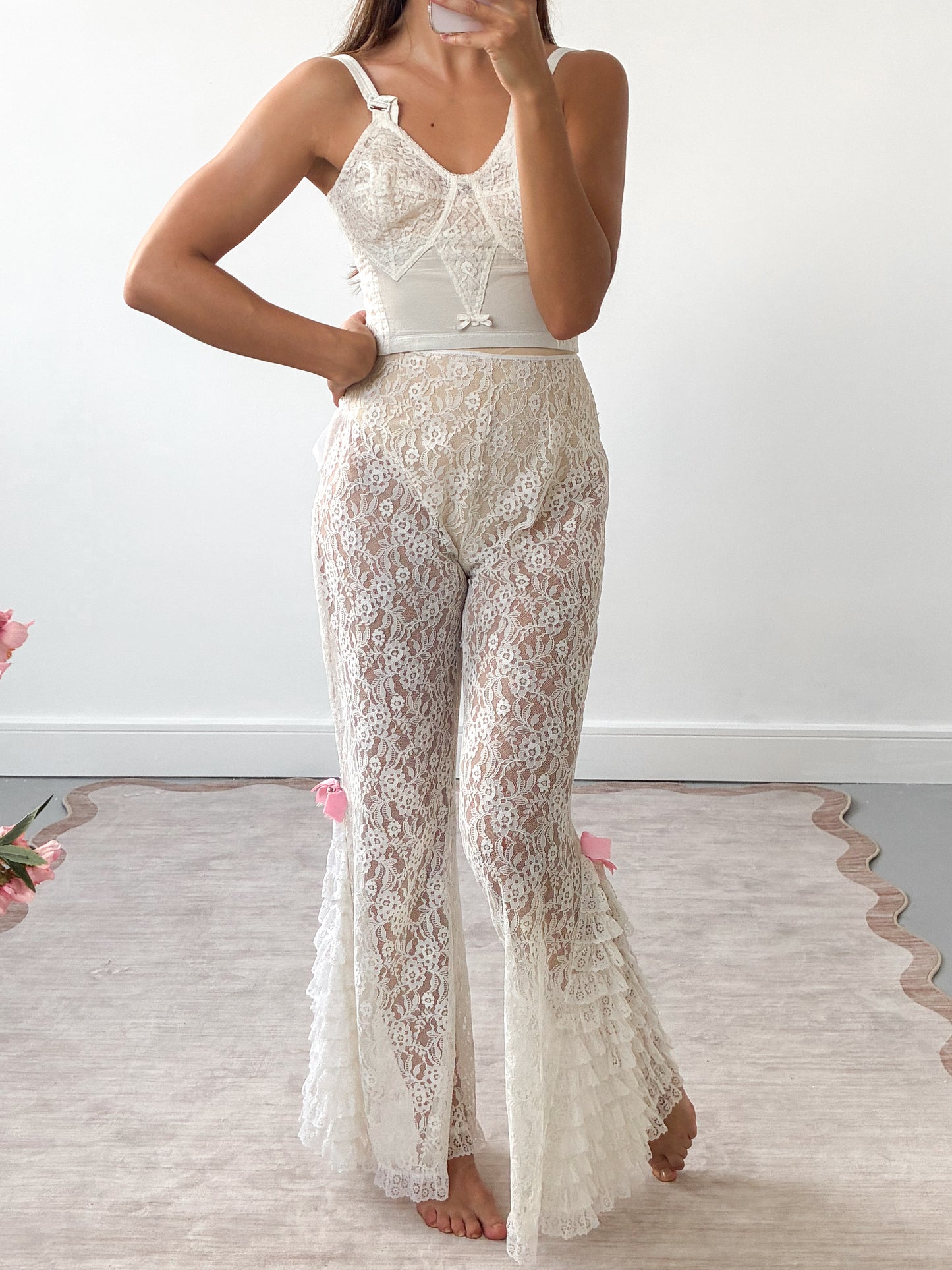 1970s Floral Pants With Ruffle Detail