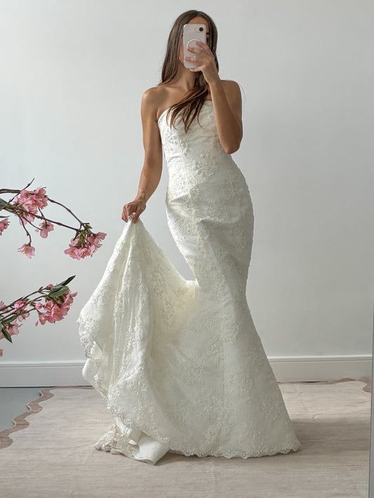 2001 Designer Maggie Sottero Lace Beaded Mermaid Wedding Dress