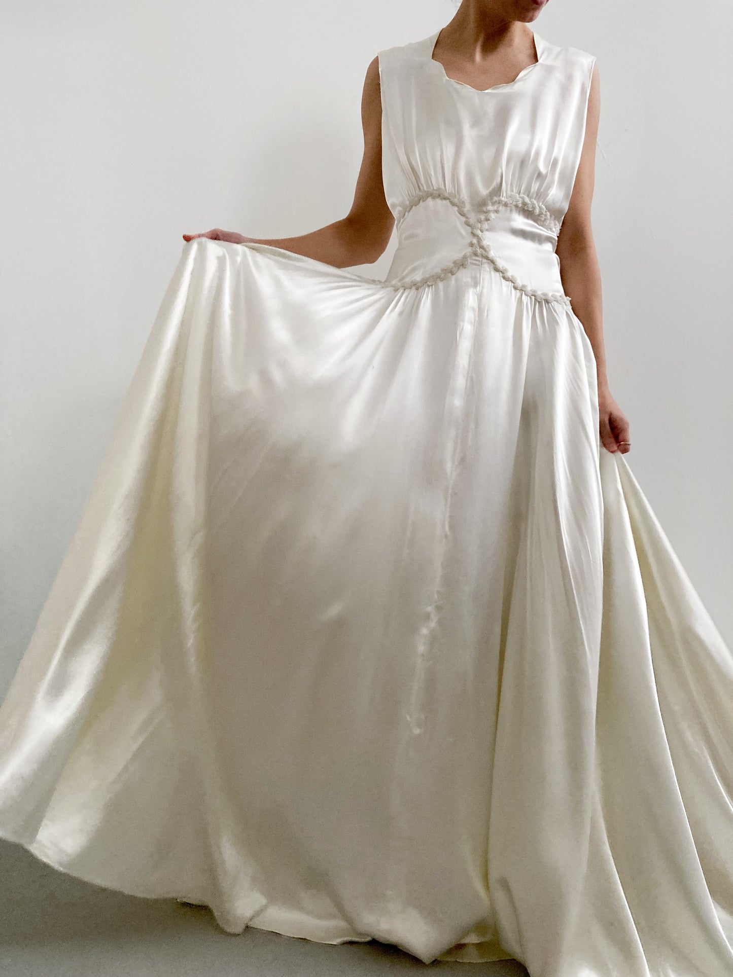 1940s Liquid Satin Dress with Beaded Waistline – Adored Closet
