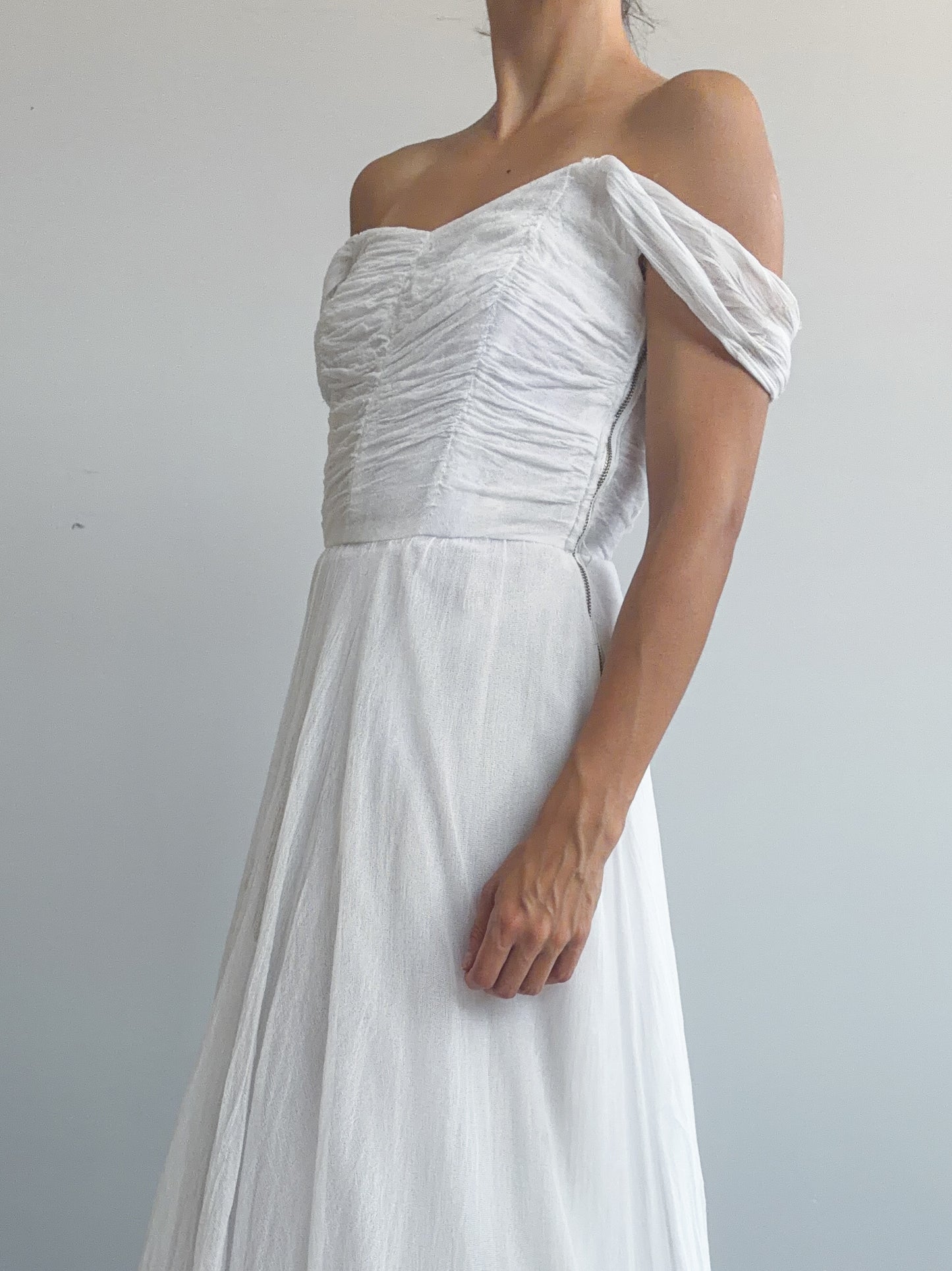 1940s Tulle Net Wedding Dress With Asymmetrical Skirt