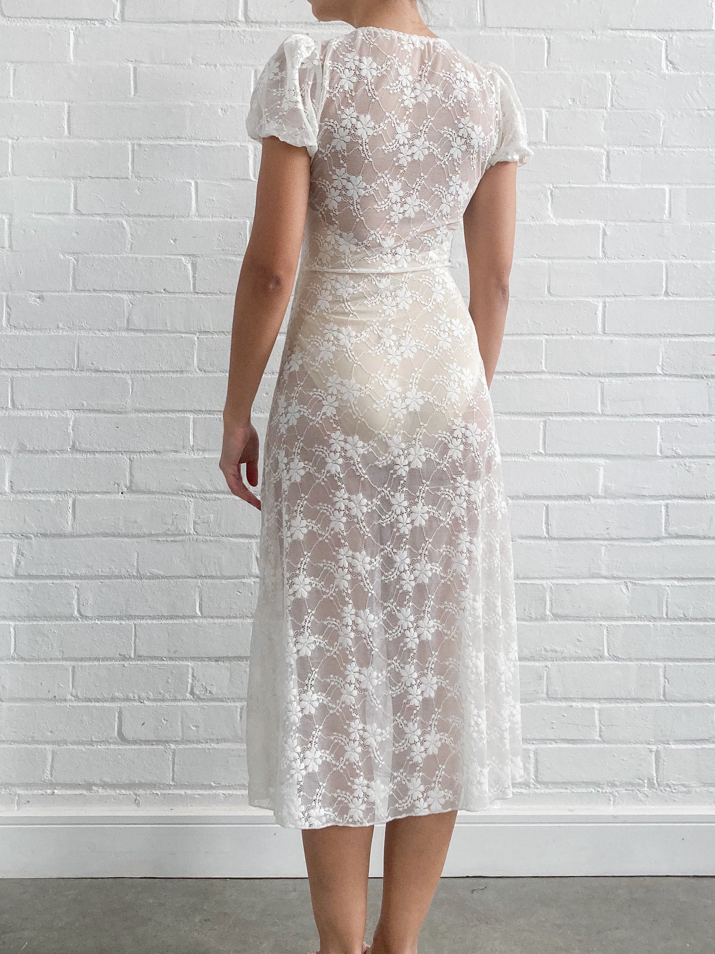 Vintage Floral Puff Sleeve Dress With Mermaid Skirt