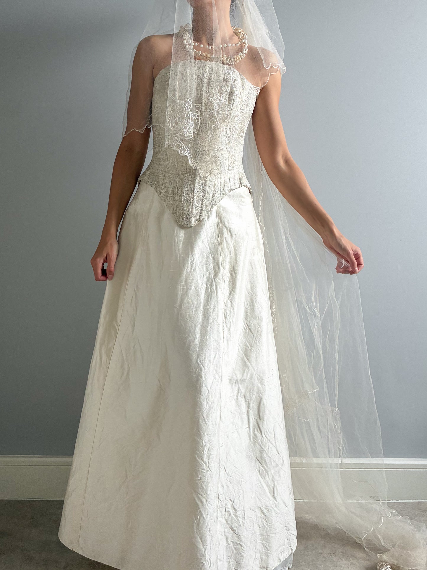 1990s Boned Corset And Raw Silk Skirt Bridal Set