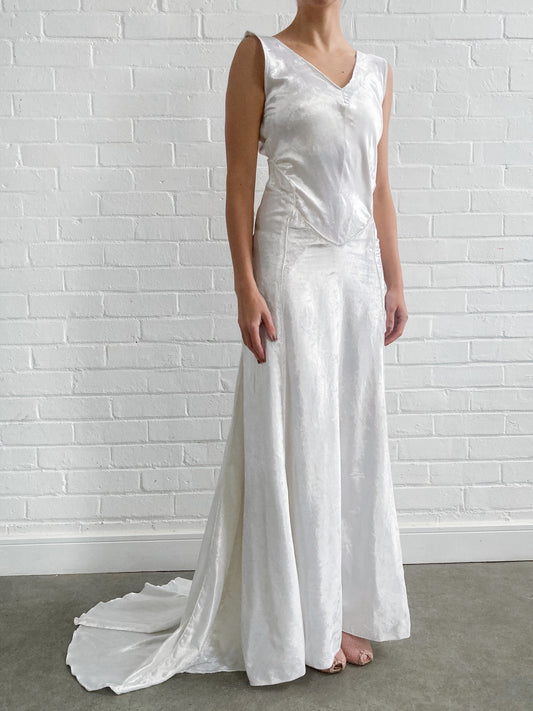 1930s Crushed Velvet Bias Cut Wedding Gown With Sweep Train