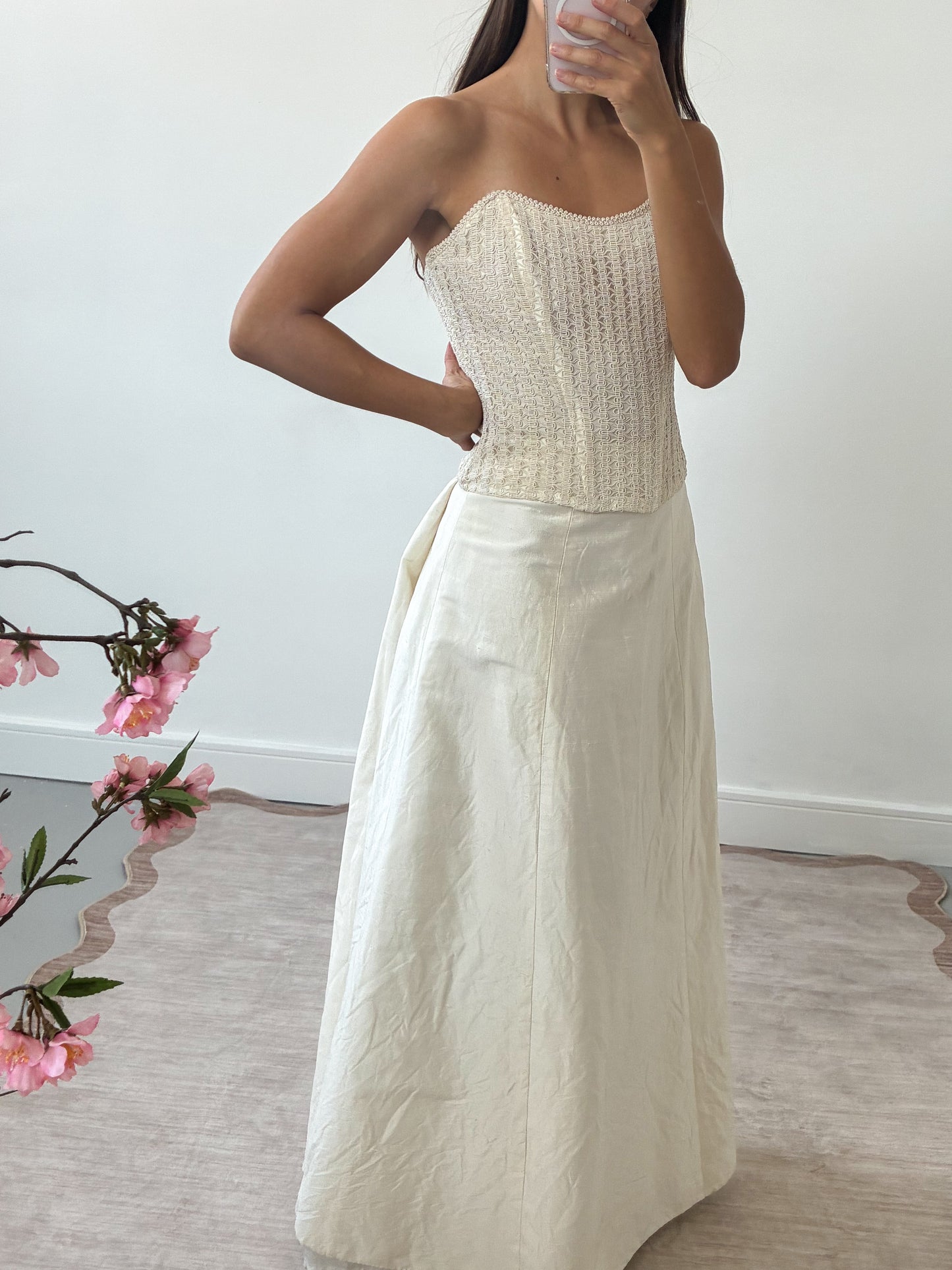 1990s Woven Bridal Corset Top In Cream S M