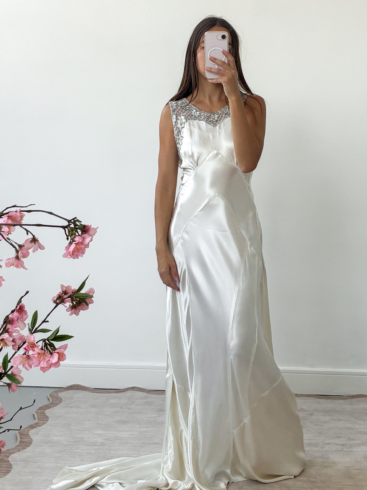 1930s Silk Gown With Beaded Neckline And Train M