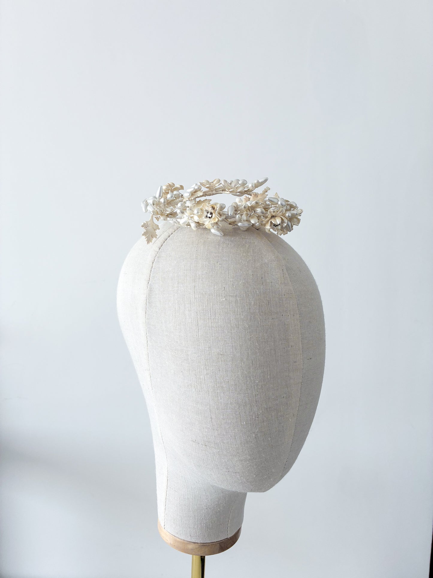 1930s Delicate Wax Pearl Diamanté Flowers Headpiece