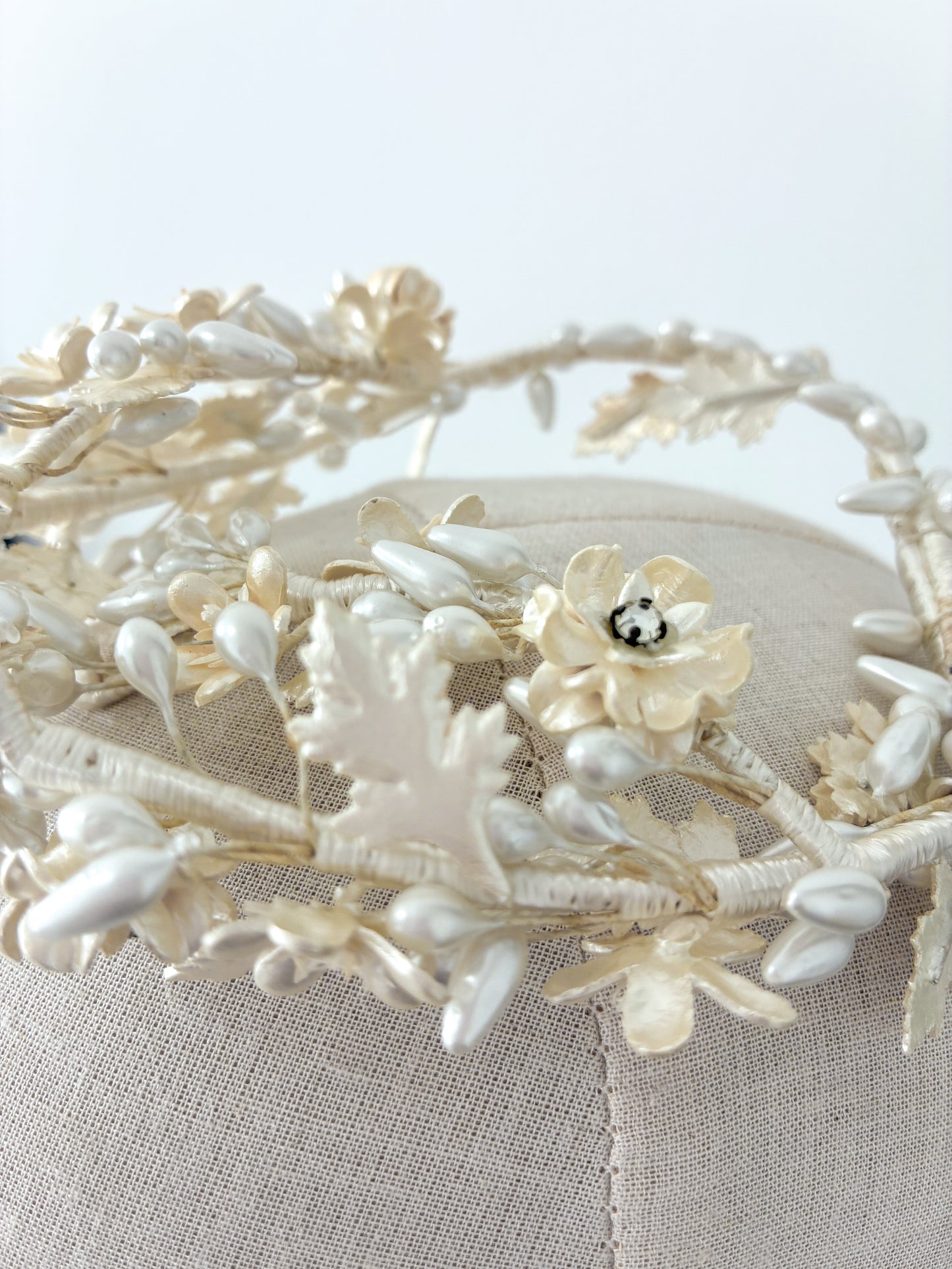 1930s Delicate Wax Pearl Diamanté Flowers Headpiece
