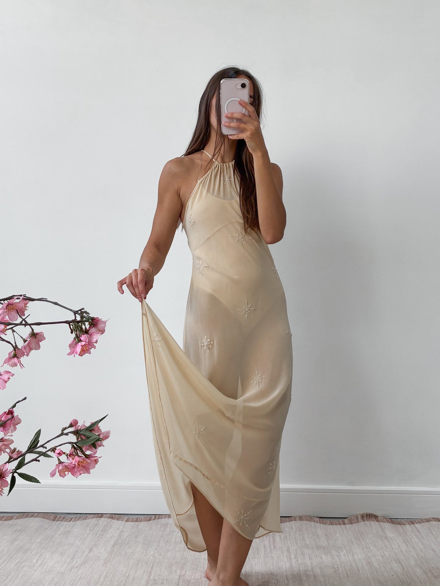 1990s Yellow Silk Chiffon Halterneck Slip Gown
