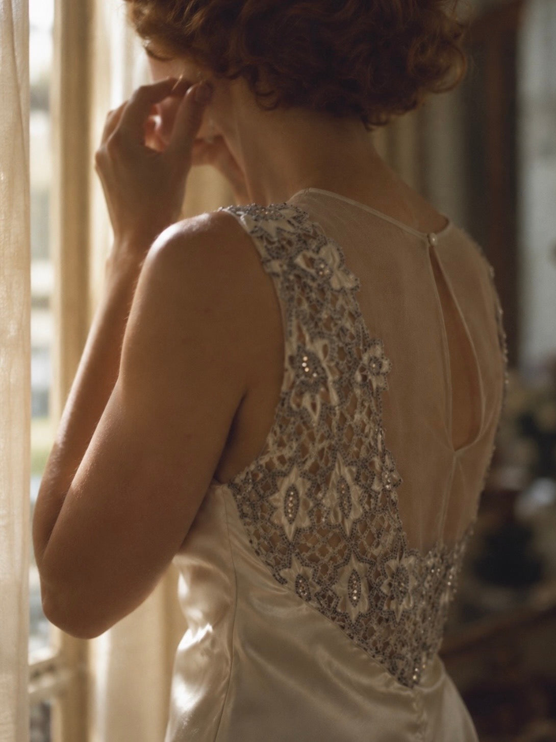 1930s Silk Gown With Beaded Star Neckline And Train M