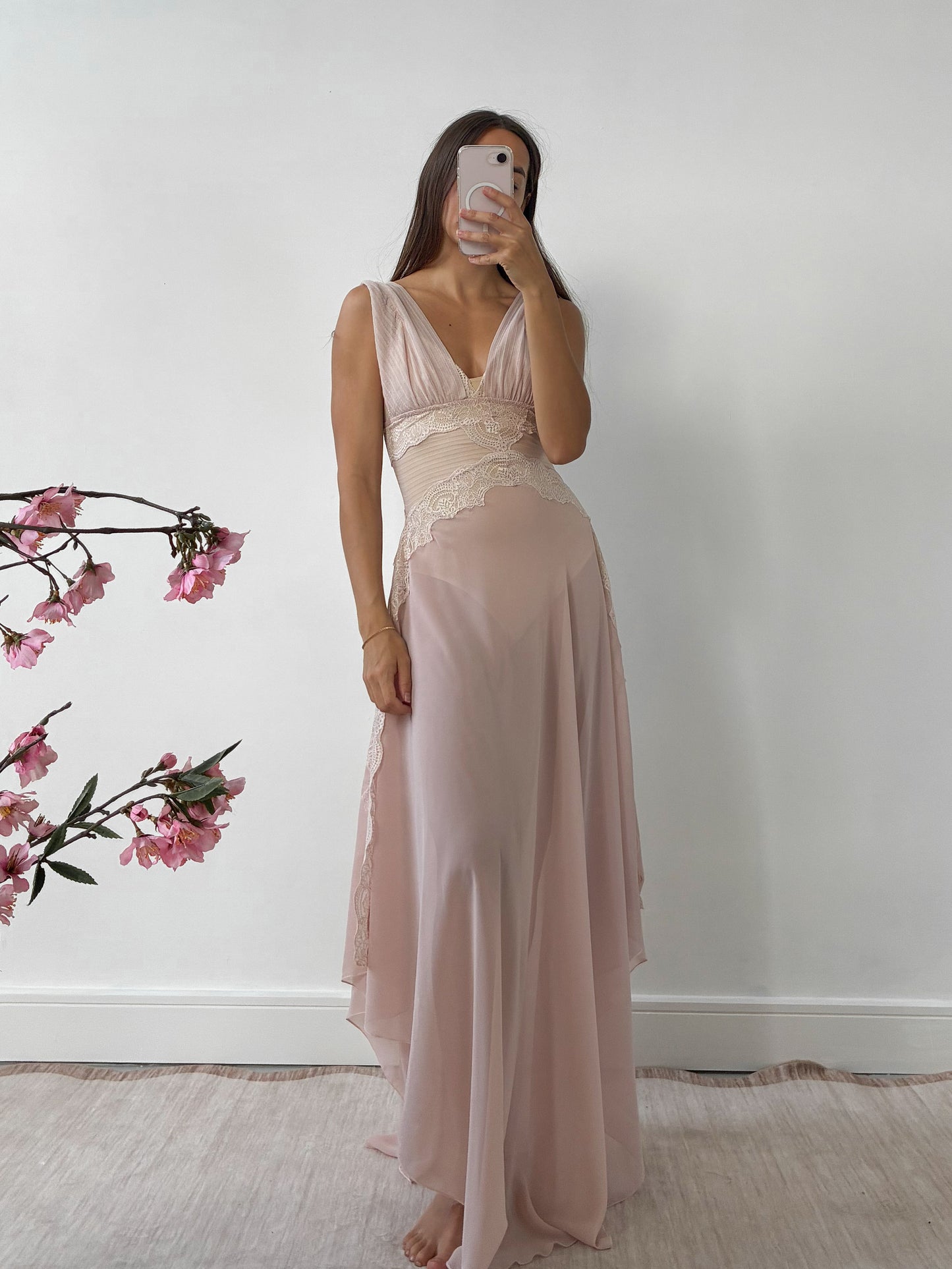 1970s Powder Pink Lingerie Set With Lace Trim