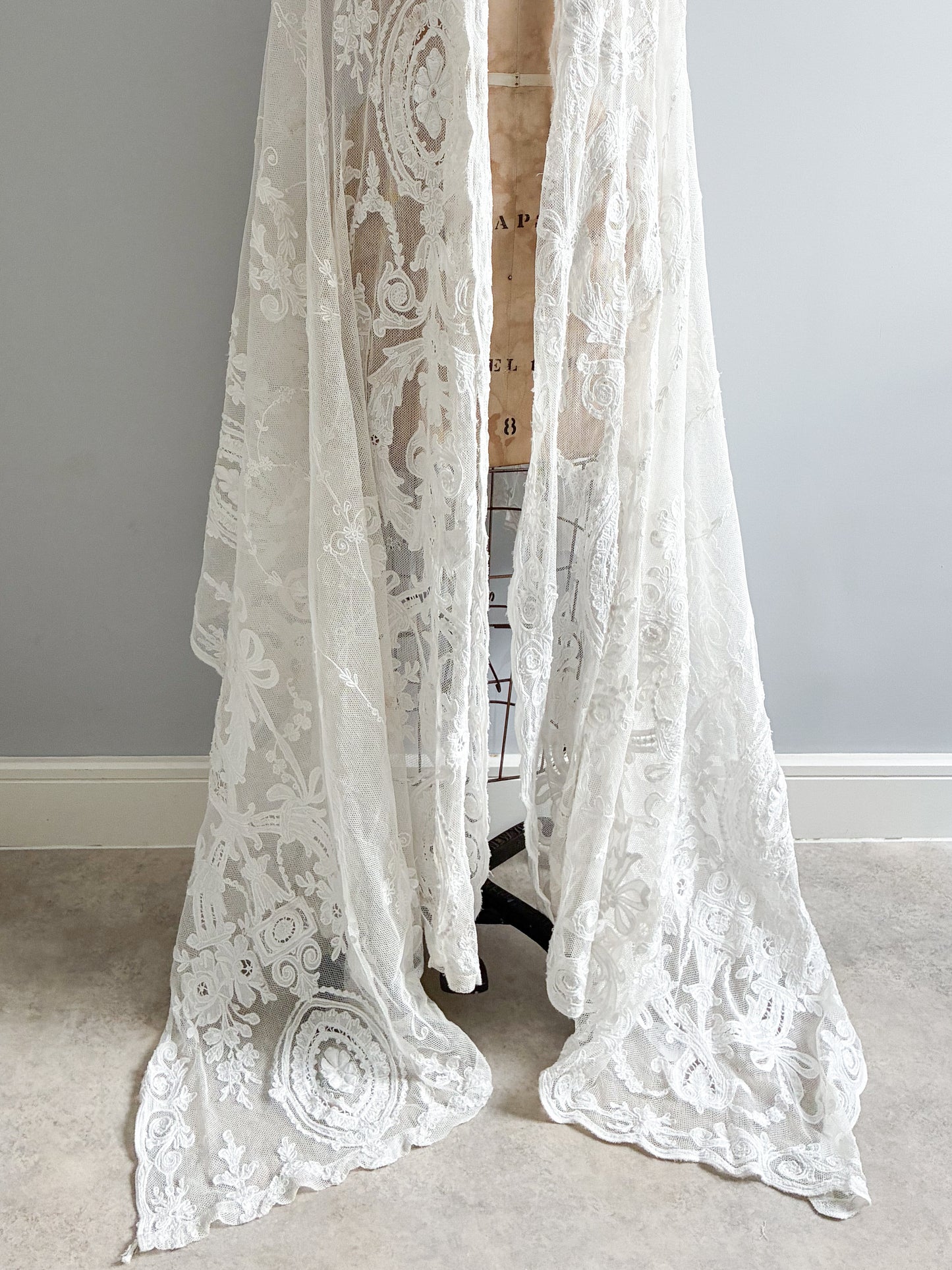 Antique French Heavy Cotton Tambour Tape Lace Veil