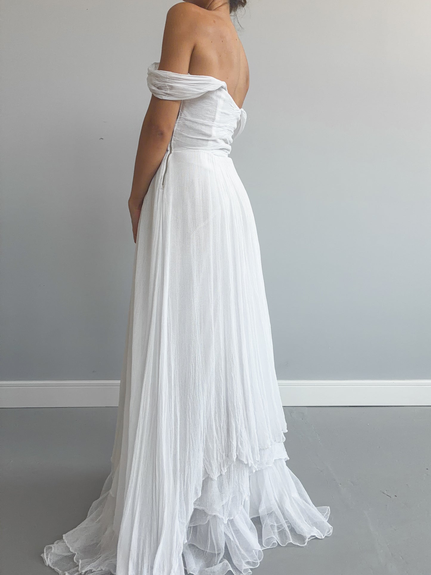 1940s Tulle Net Wedding Dress With Asymmetrical Skirt