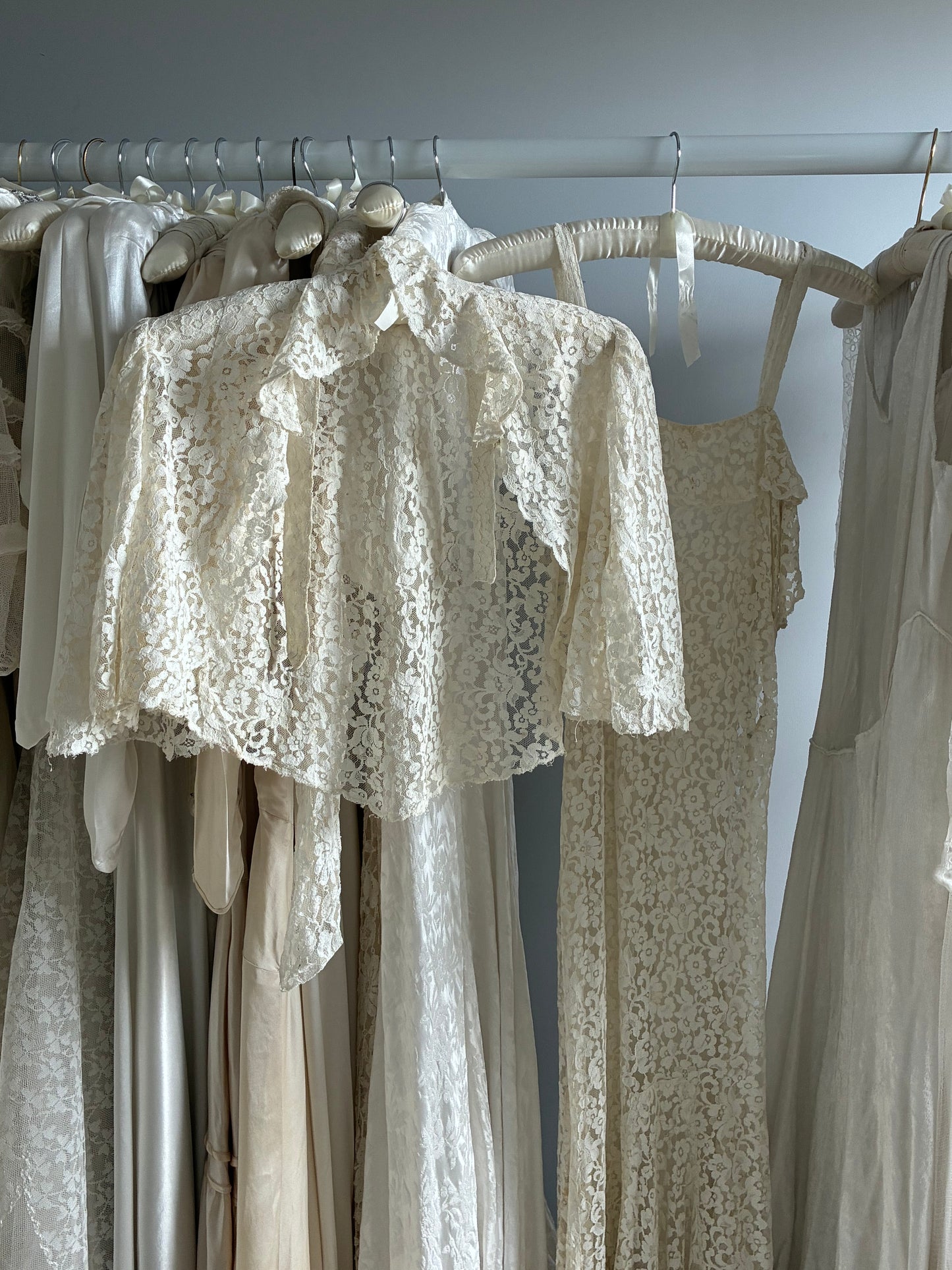 1930s Ivory Lace Ruffled Wedding Dress with Bolero