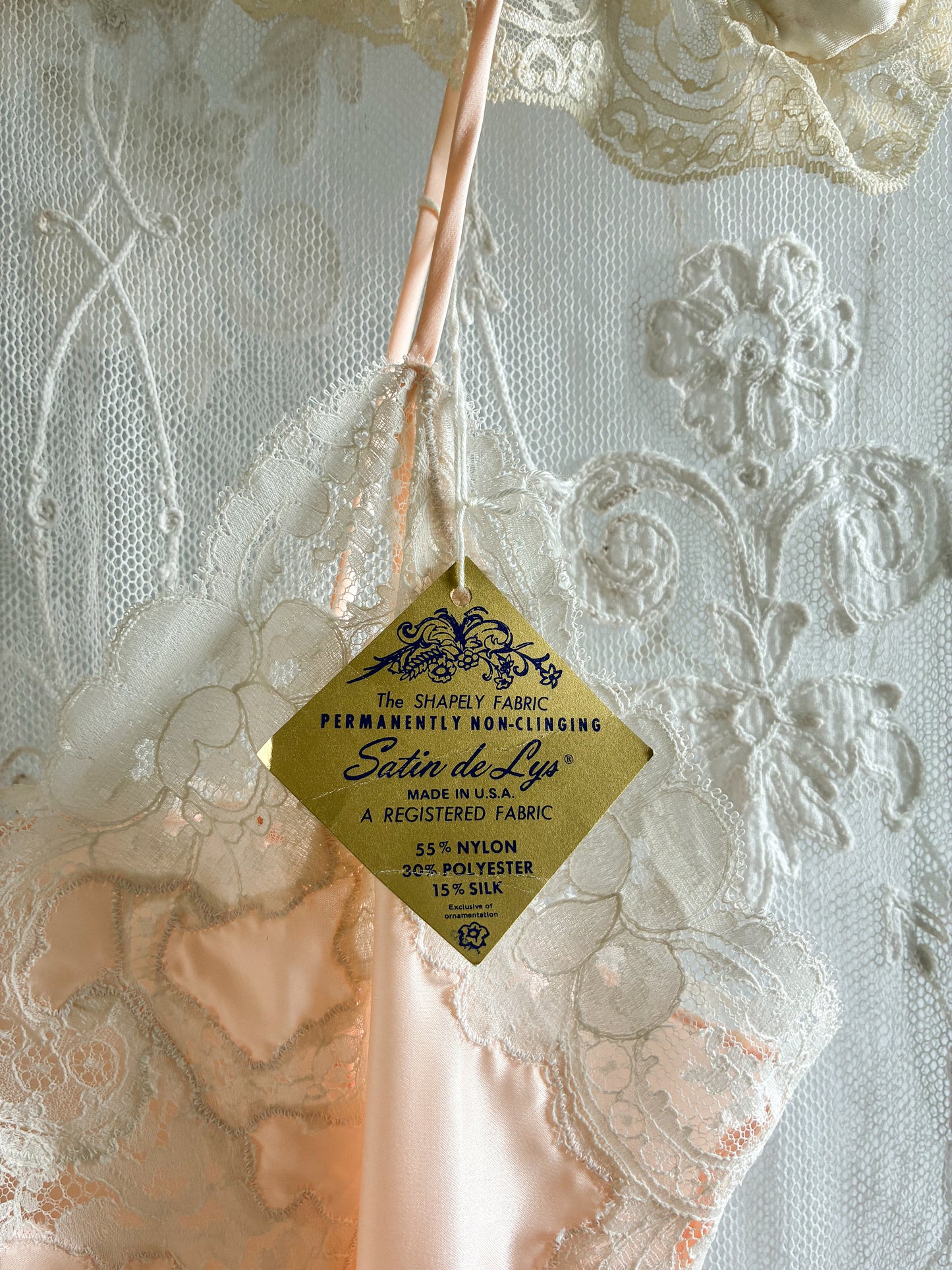 1940s Silky Midi Slip In Peach With Floral Lace