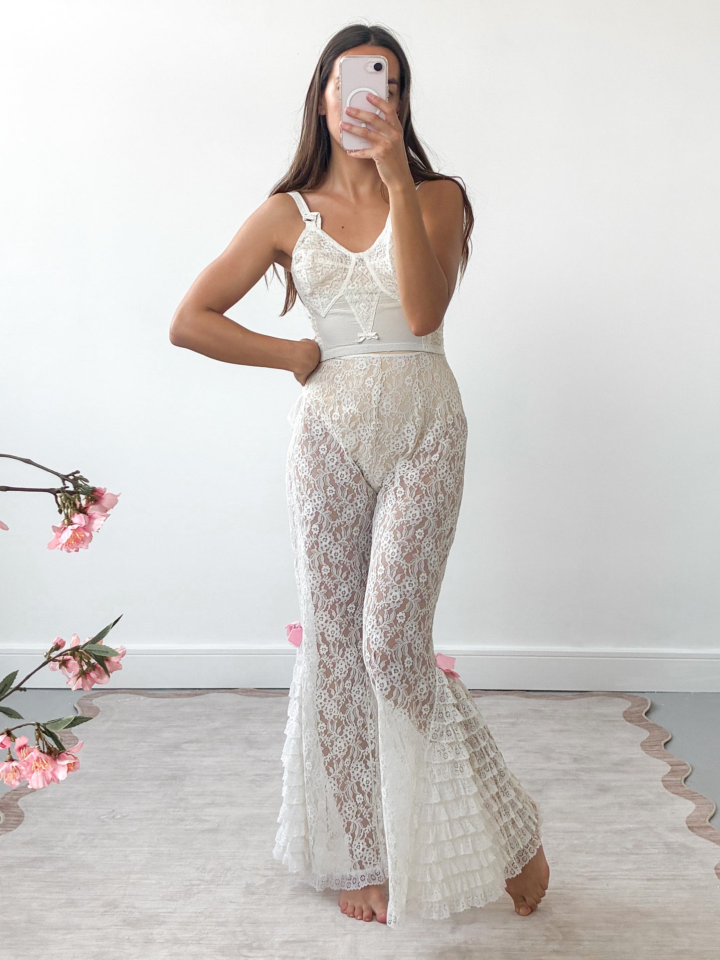 1970s Floral Pants With Ruffle Detail