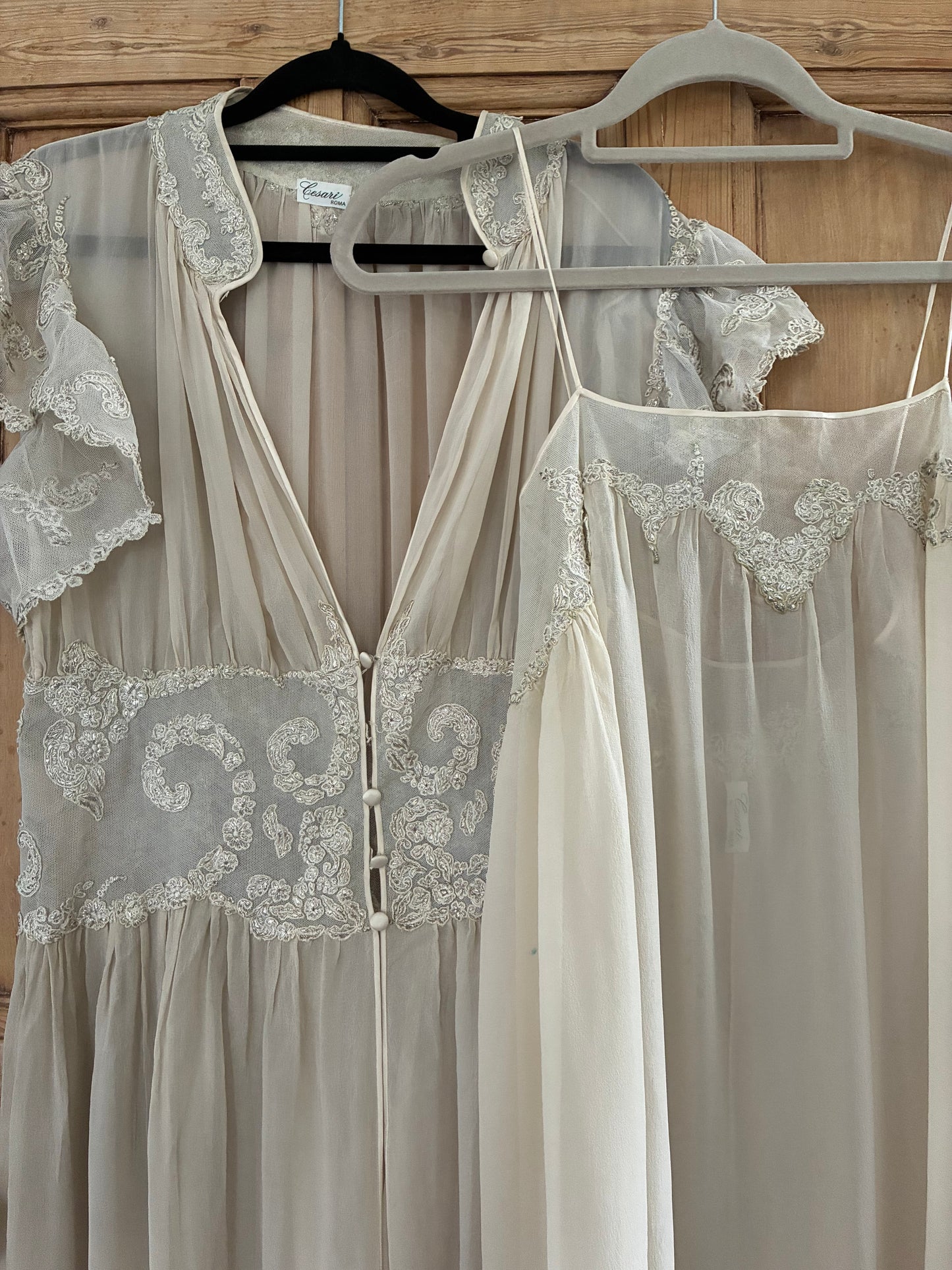 Vintage Chiffon Robe and Slip Set