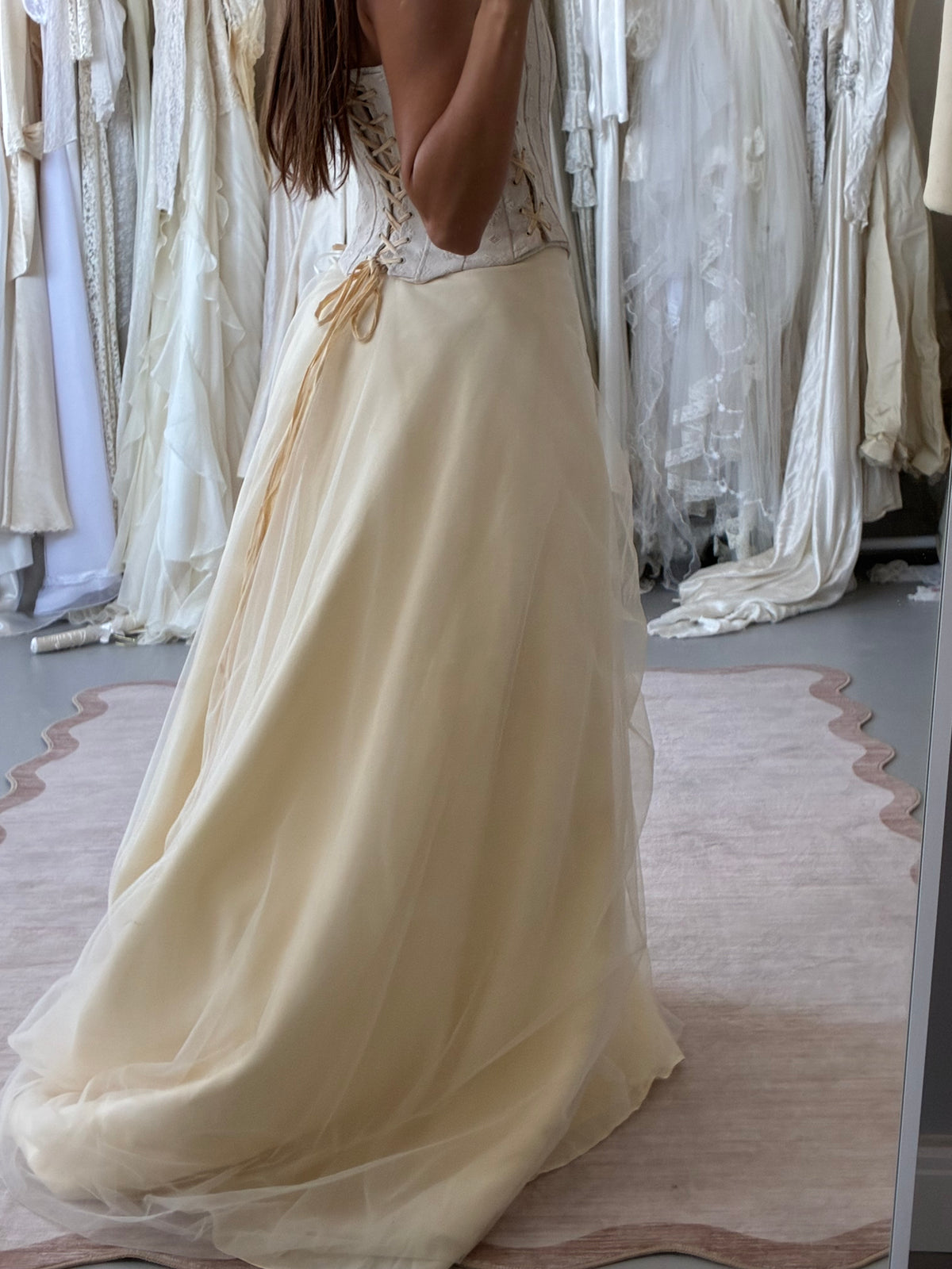 1990s Italian Chiffon Gathered Bridal Skirt In Cream