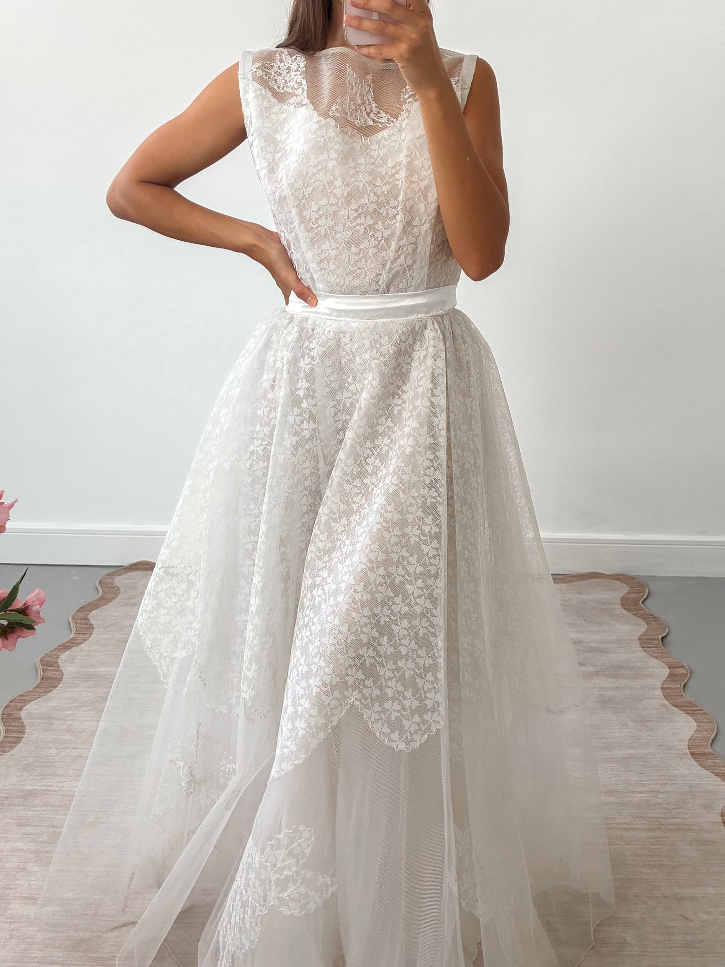 1950s Tulle & Net Dress With Reworked Bow Detail S M