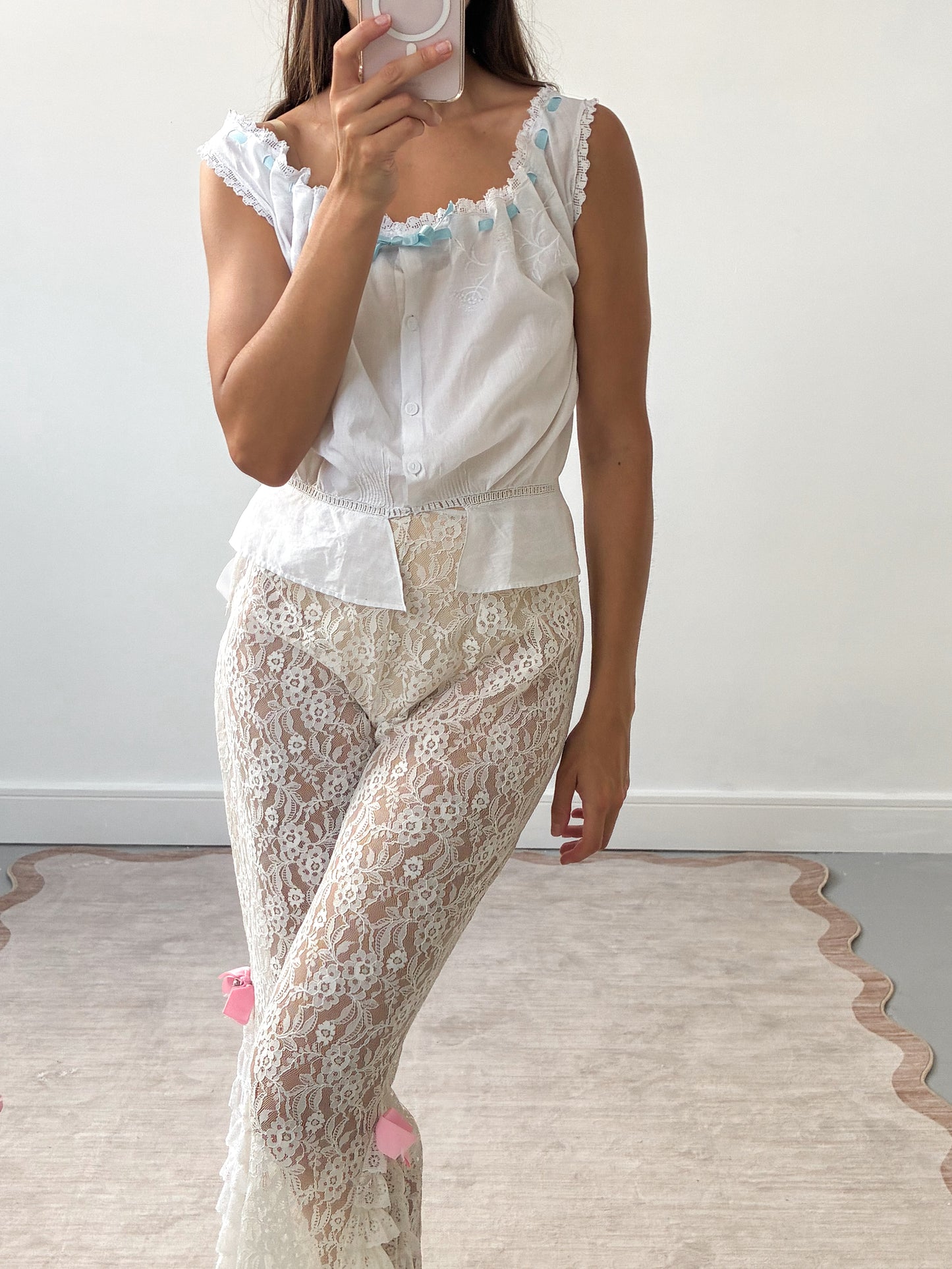 Antique Cotton Top With Blue Ribbon