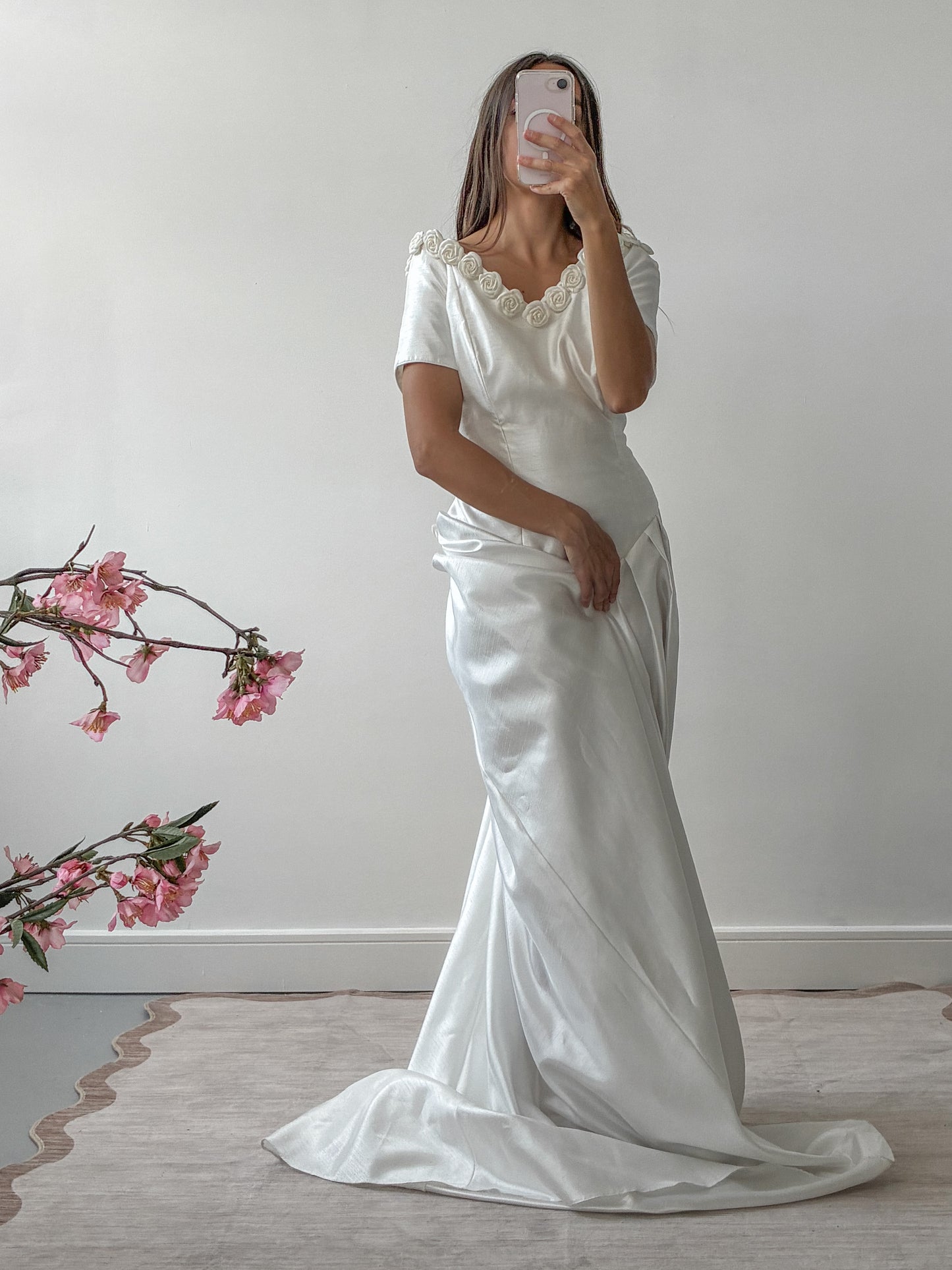 1990s Taffeta Dress With Rosette Detail