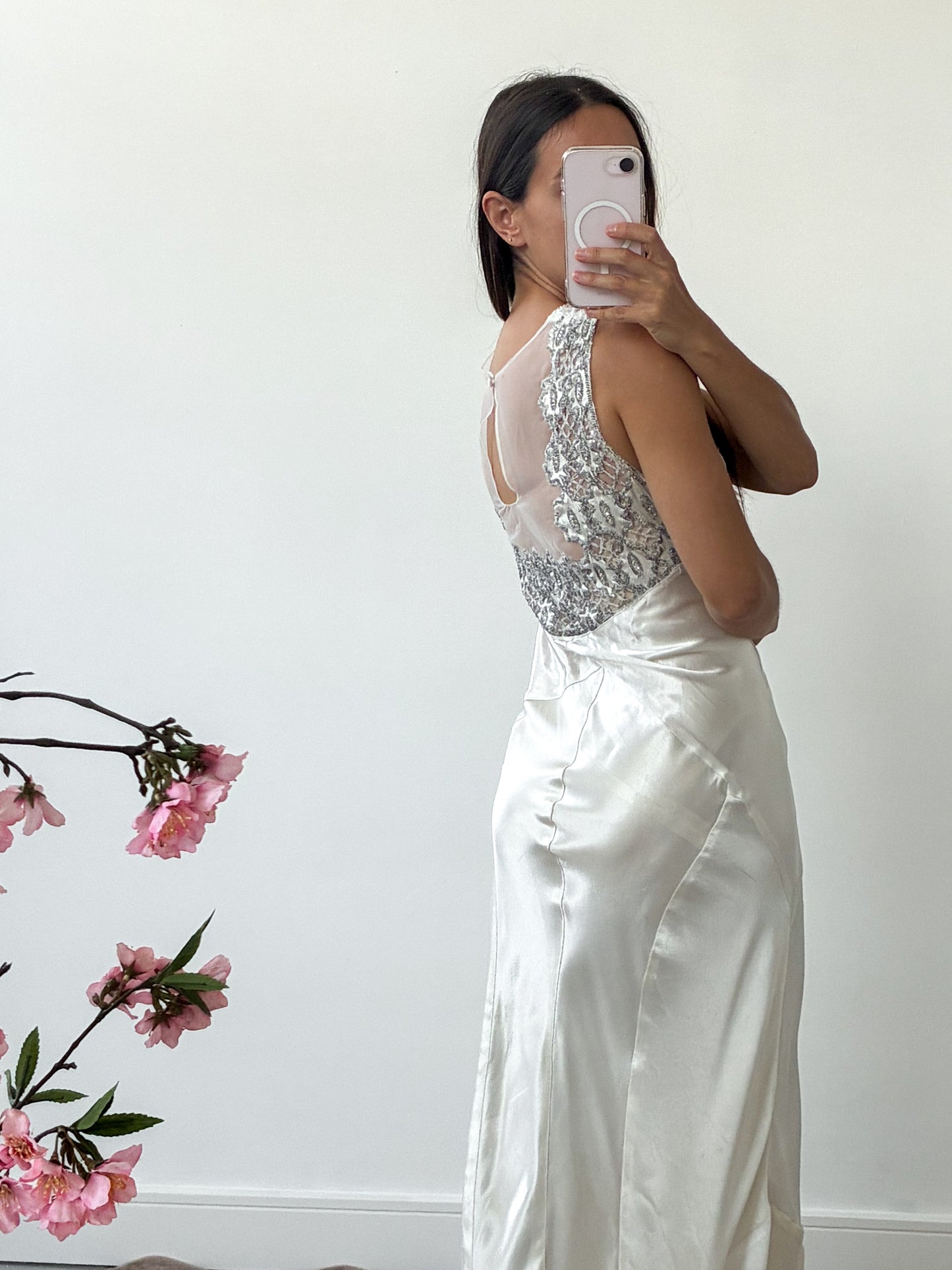 1930s Silk Gown With Beaded Neckline And Train M
