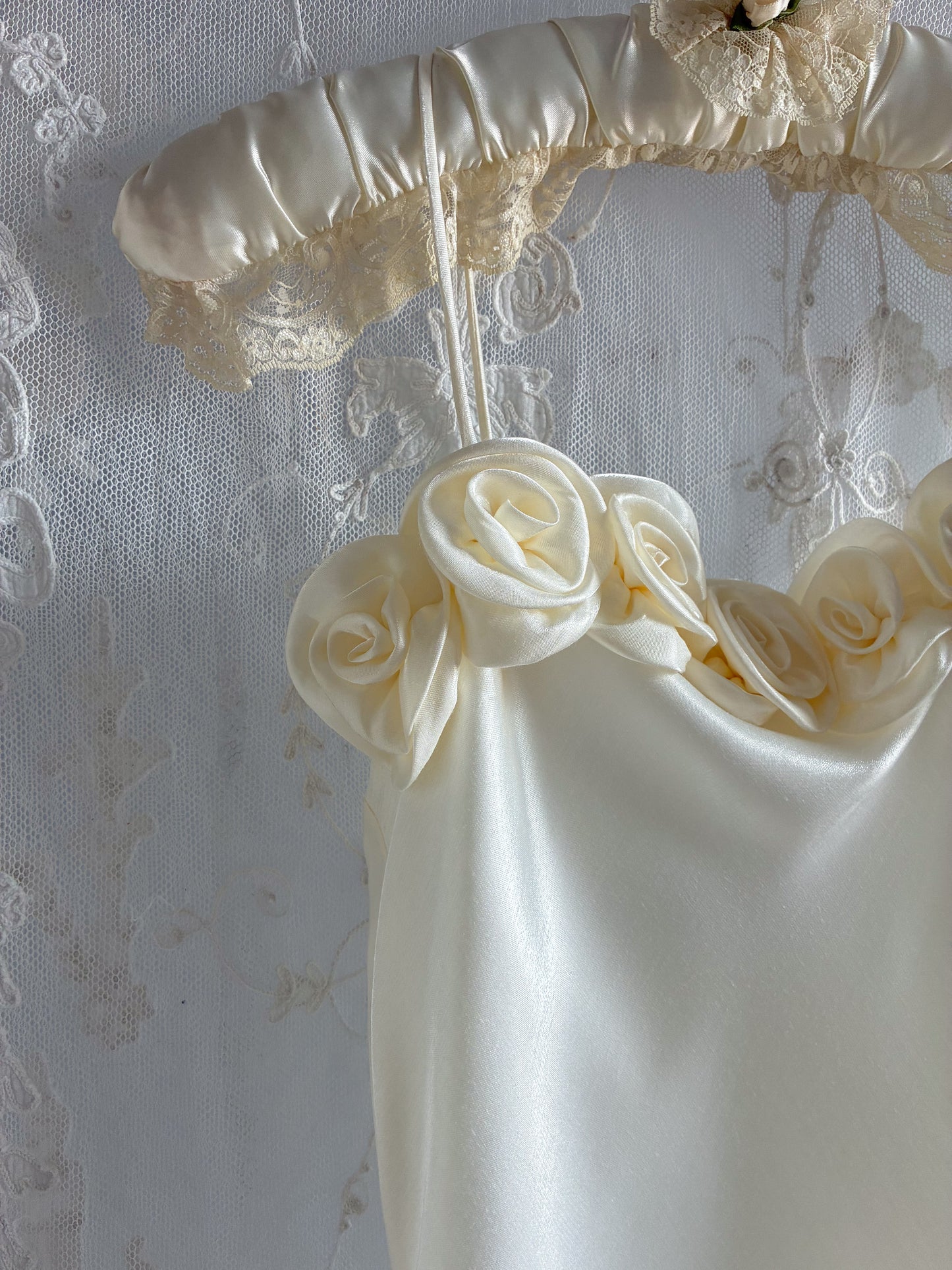 1990s Minimalist Satin Wedding Dress With Rose Detail