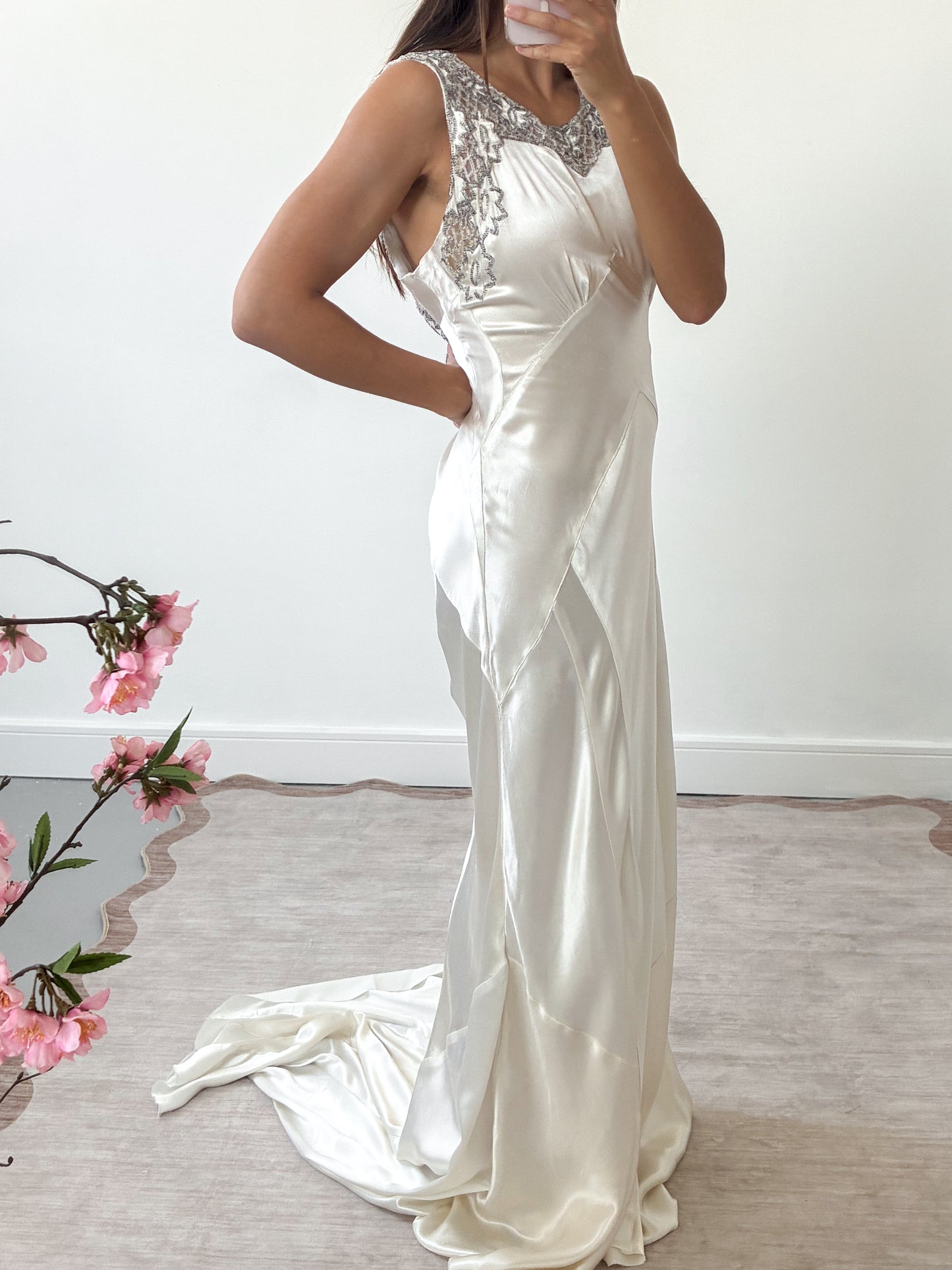 1930s Silk Gown With Beaded Neckline And Train M