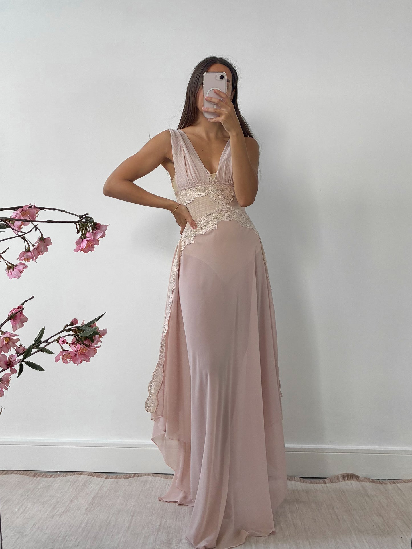 1970s Powder Pink Lingerie Set With Lace Trim
